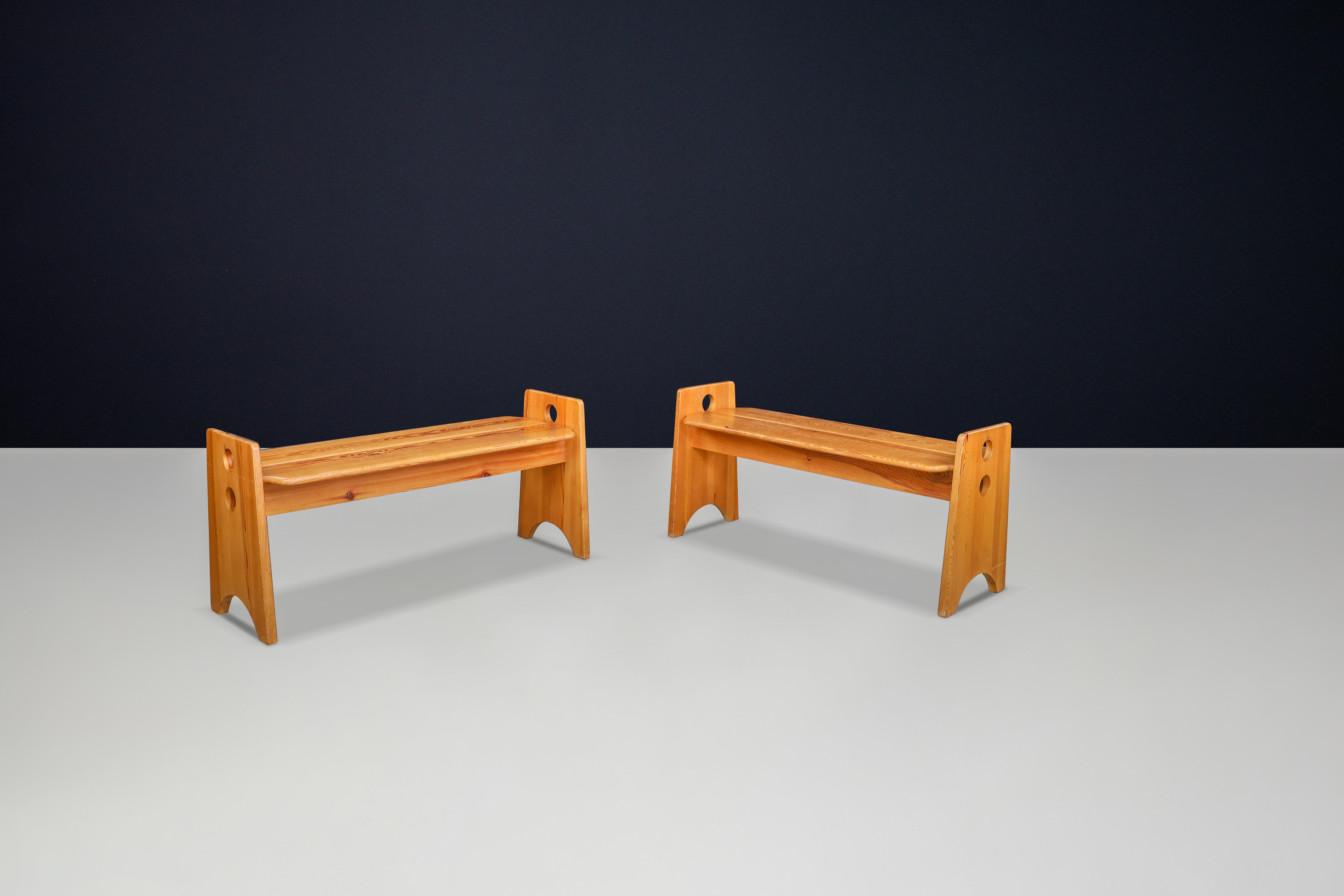 20th Century Gilbert Marklund Pine Table & Benches for Furusnickarn, Sweden, 1970s For Sale