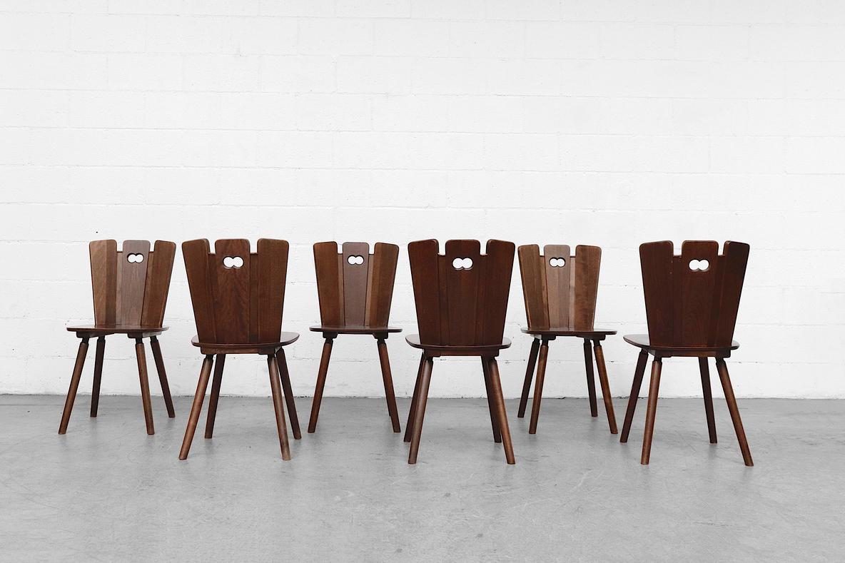 Dutch Gilbert Marklund Style Brutalist Dining Chairs with Fan-Top Seat Backs For Sale