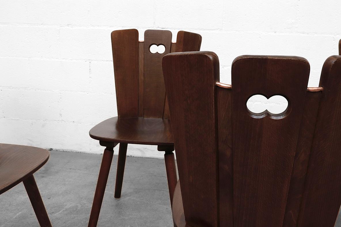 Gilbert Marklund Style Brutalist Dining Chairs with Fan-Top Seat Backs In Good Condition For Sale In Los Angeles, CA