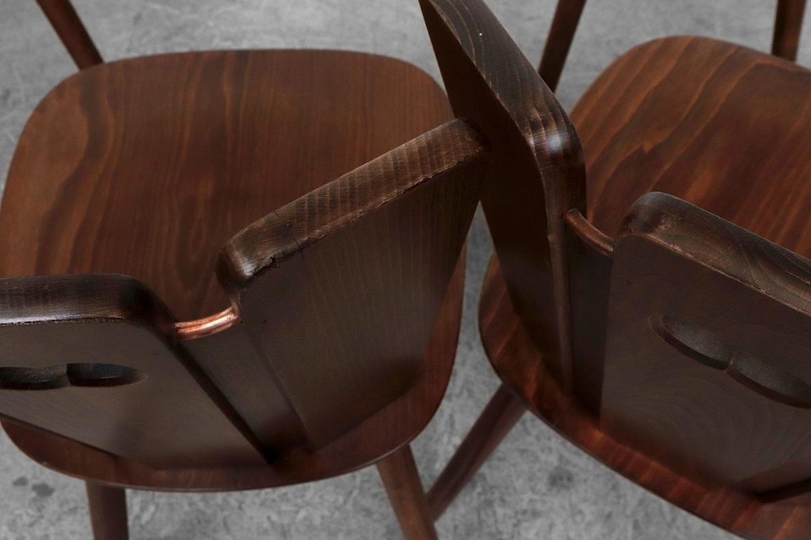 Copper Gilbert Marklund Style Brutalist Dining Chairs with Fan-Top Seat Backs For Sale