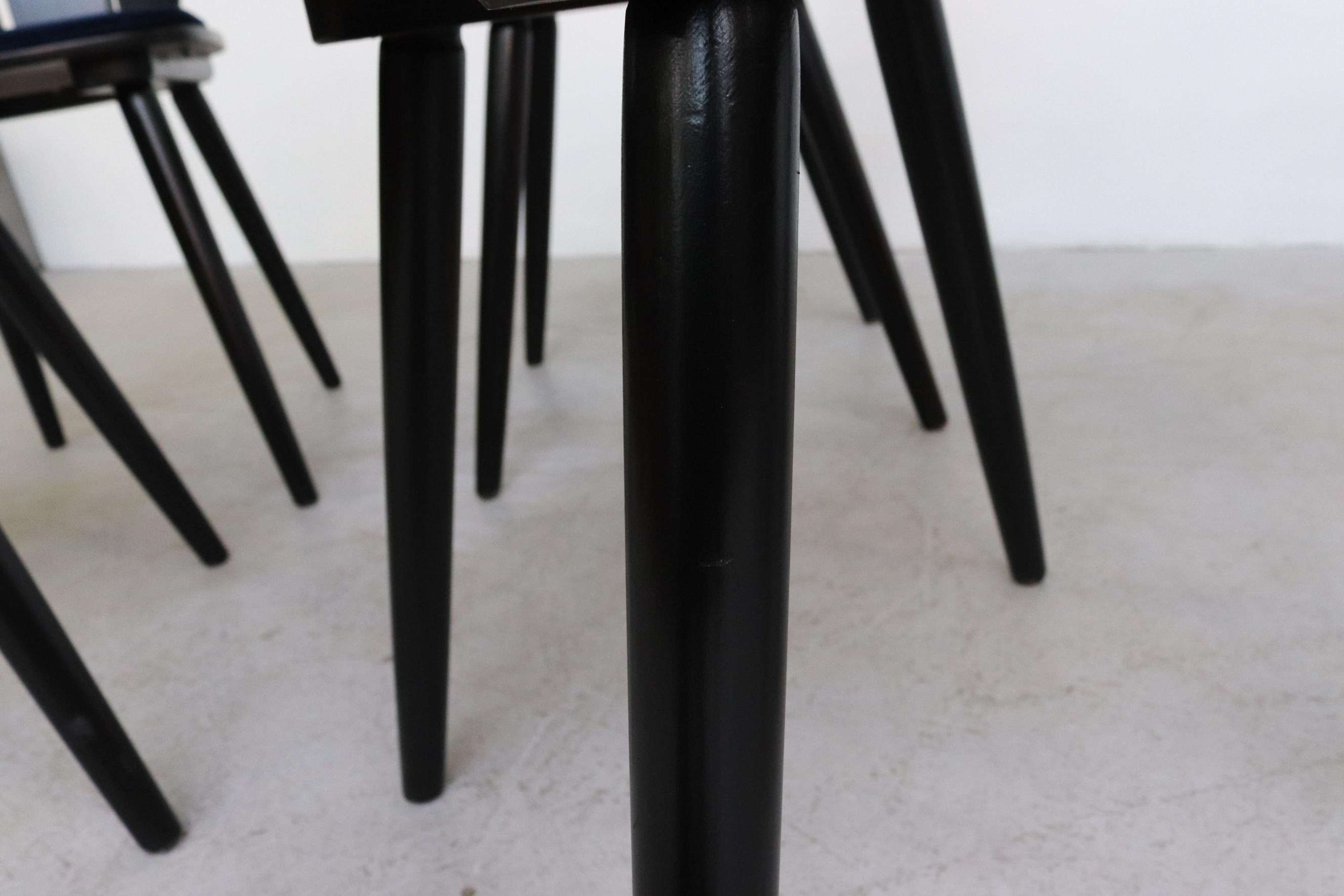Gilbert Marklund Style Brutalist Ebony Lacquered Dining Chairs with Velvet Seat 5