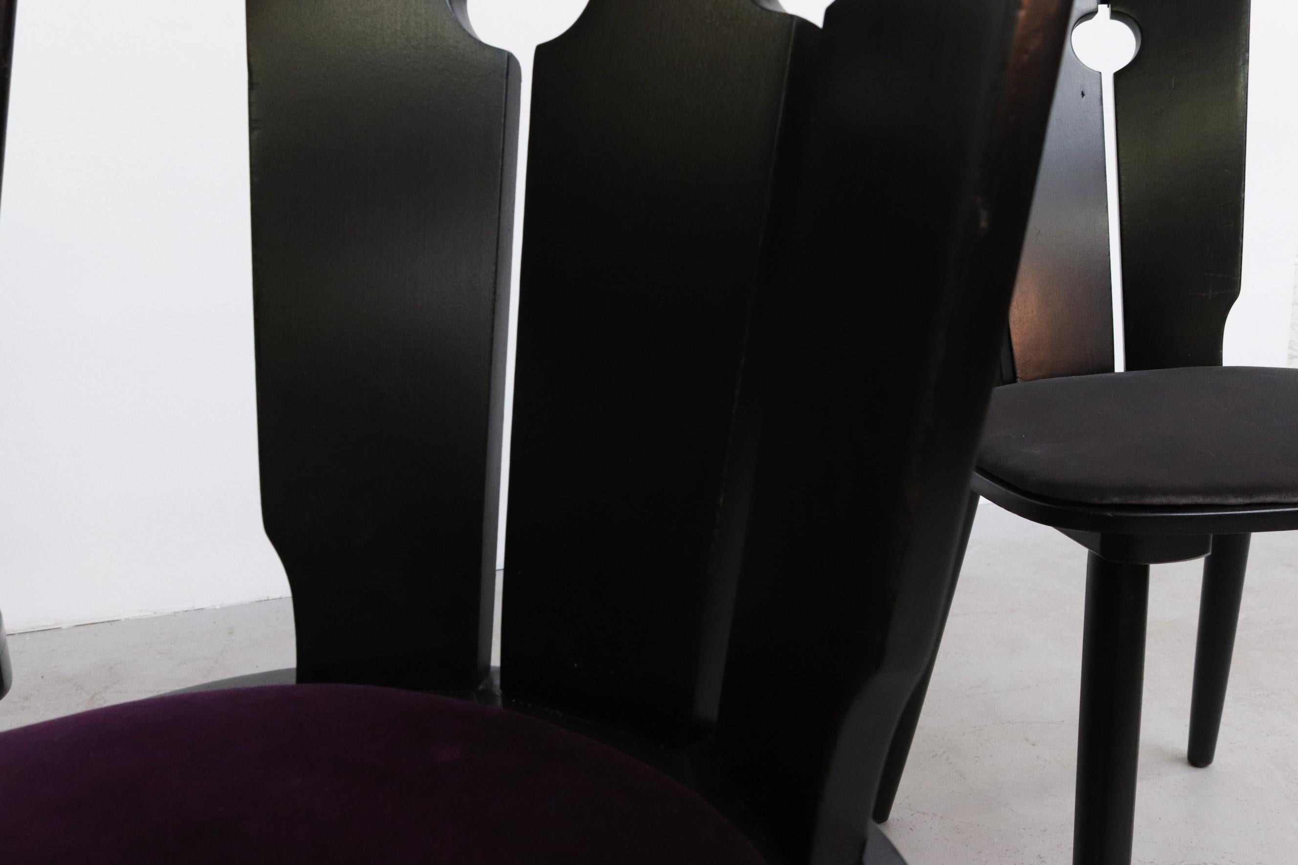 Gilbert Marklund Style Brutalist Ebony Lacquered Dining Chairs with Velvet Seat 6