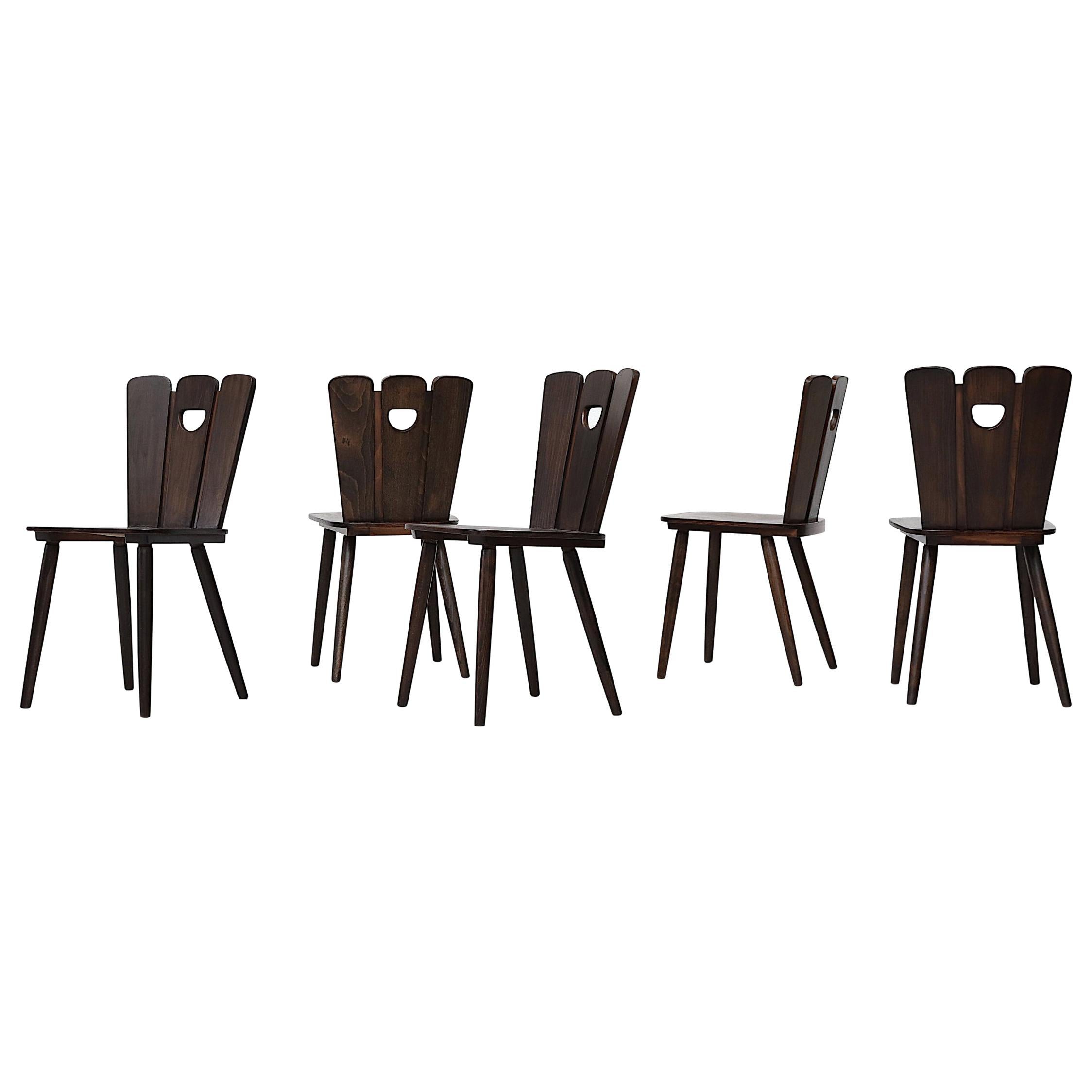 Set of 6 Gilbert Marklund Style Brutalist Fan Topped Dining Chairs