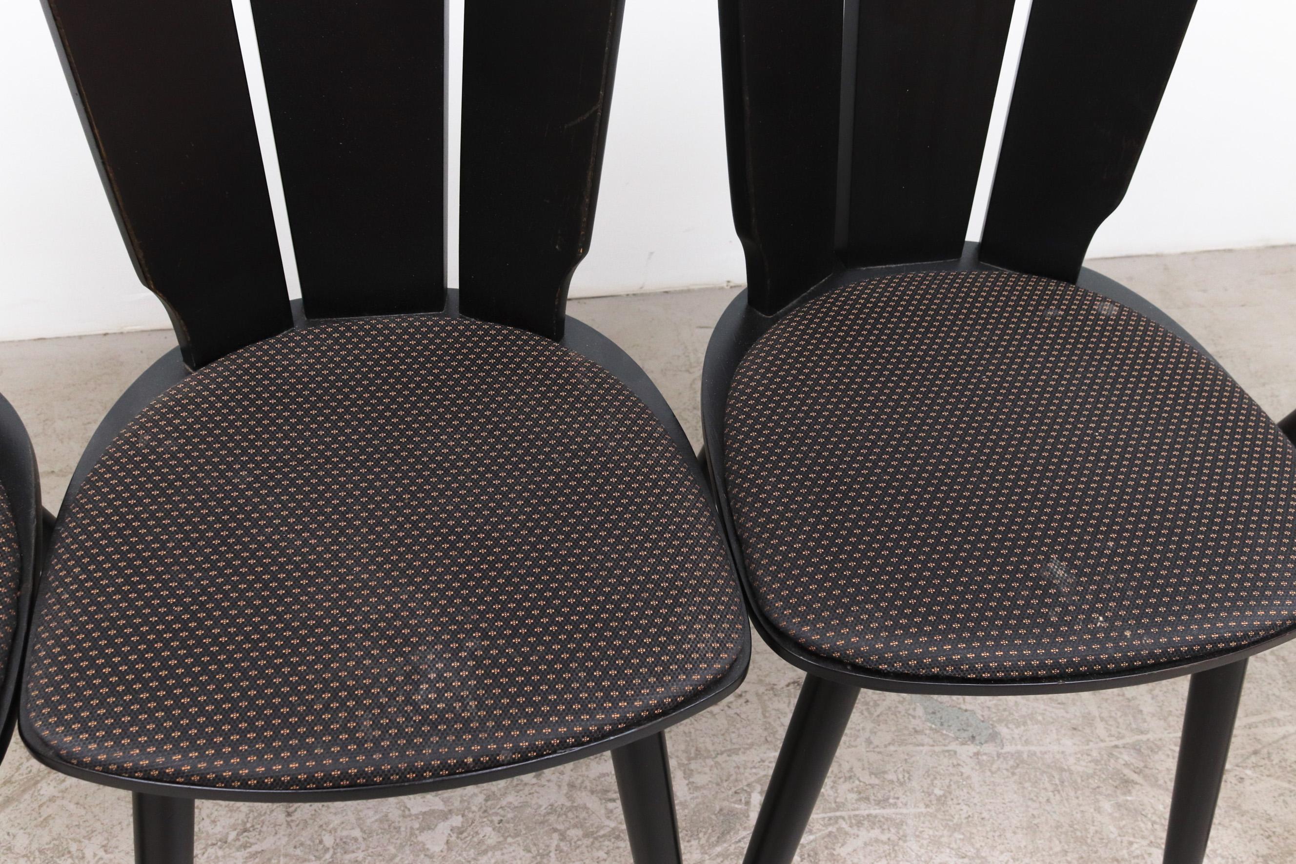 Gilbert Marklund Style Ebony Brutalist Chairs with Original Upholstered Seats 8