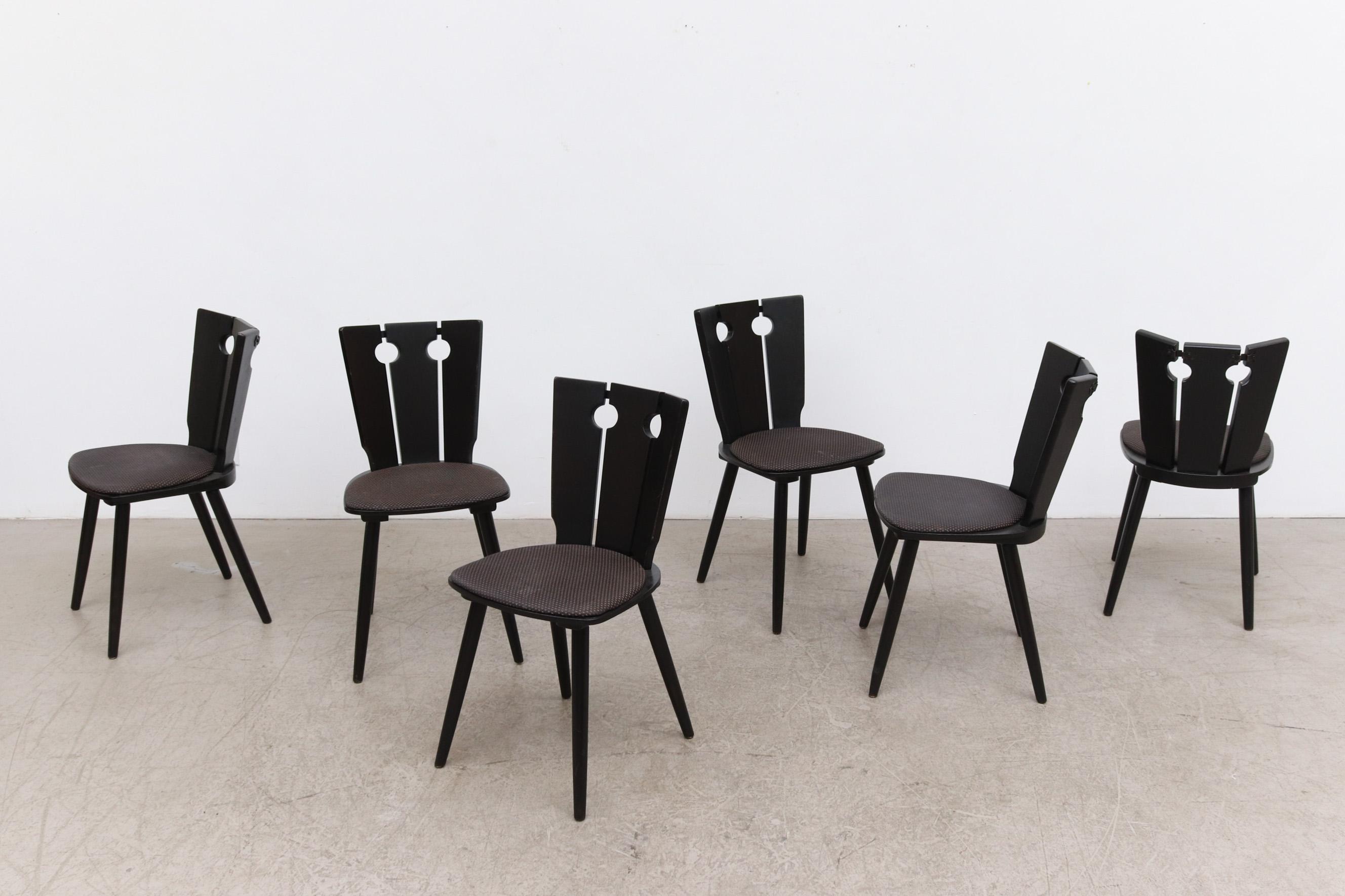 Mid-Century Modern Gilbert Marklund Style Ebony Brutalist Chairs with Original Upholstered Seats