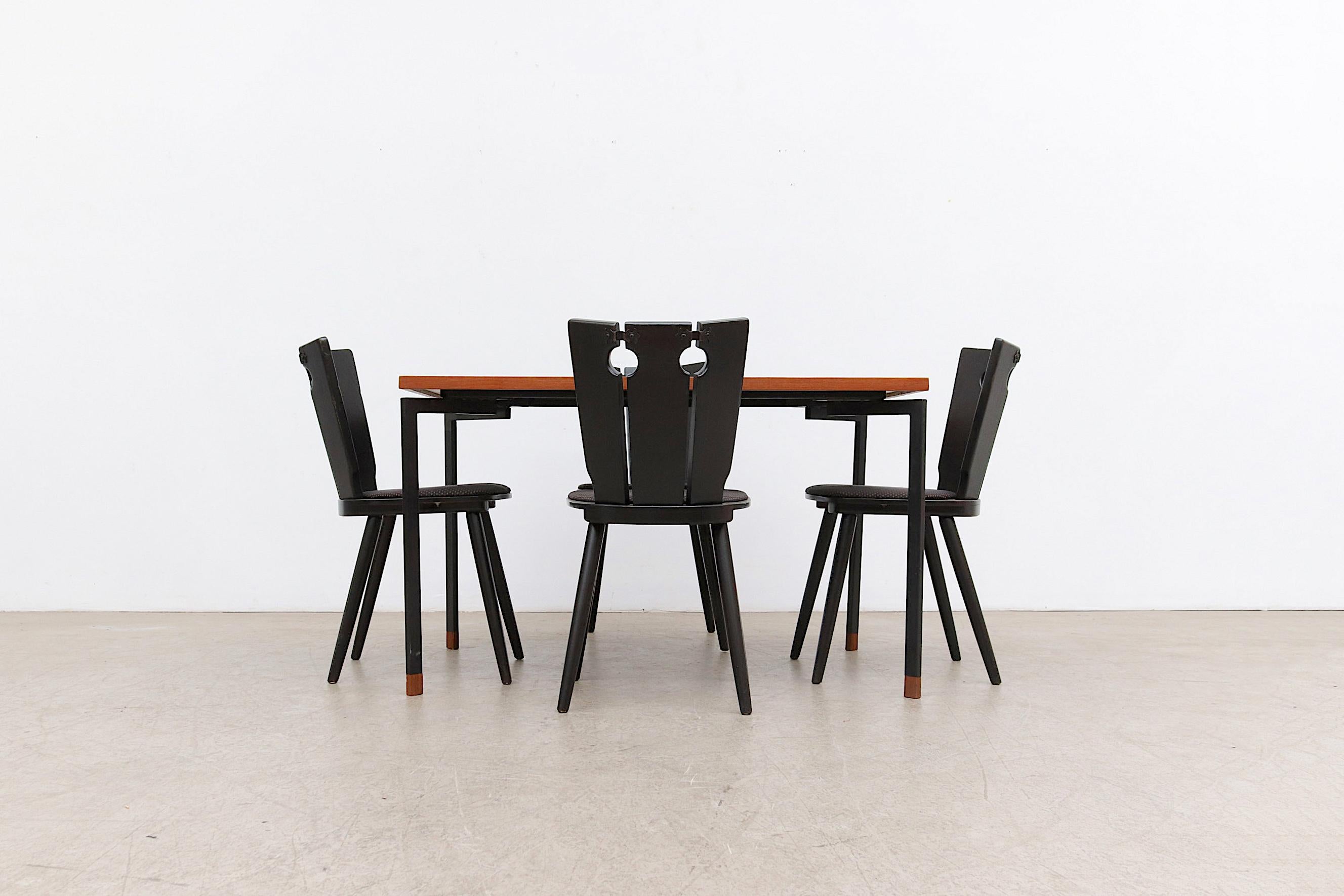 Gilbert Marklund Style Ebony Brutalist Chairs with Original Upholstered Seats 2