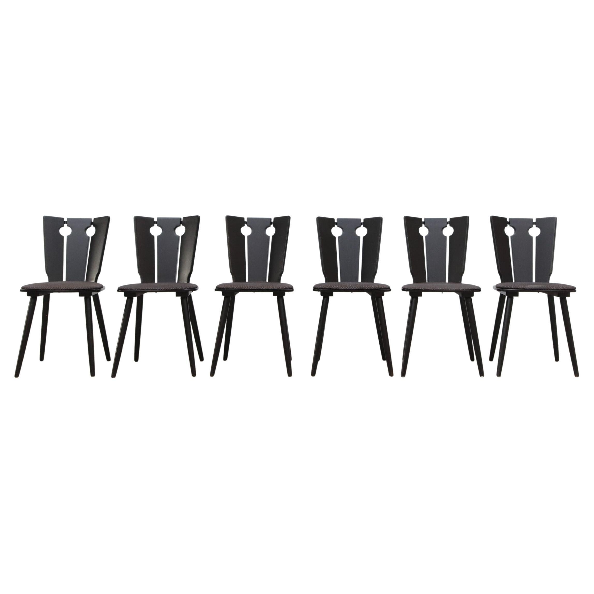 Gilbert Marklund Style Ebony Brutalist Chairs with Original Upholstered Seats