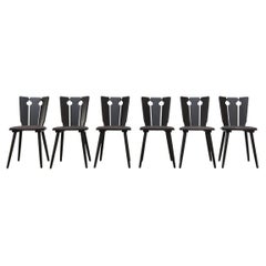 Gilbert Marklund Style Ebony Brutalist Chairs with Upholstered Seats