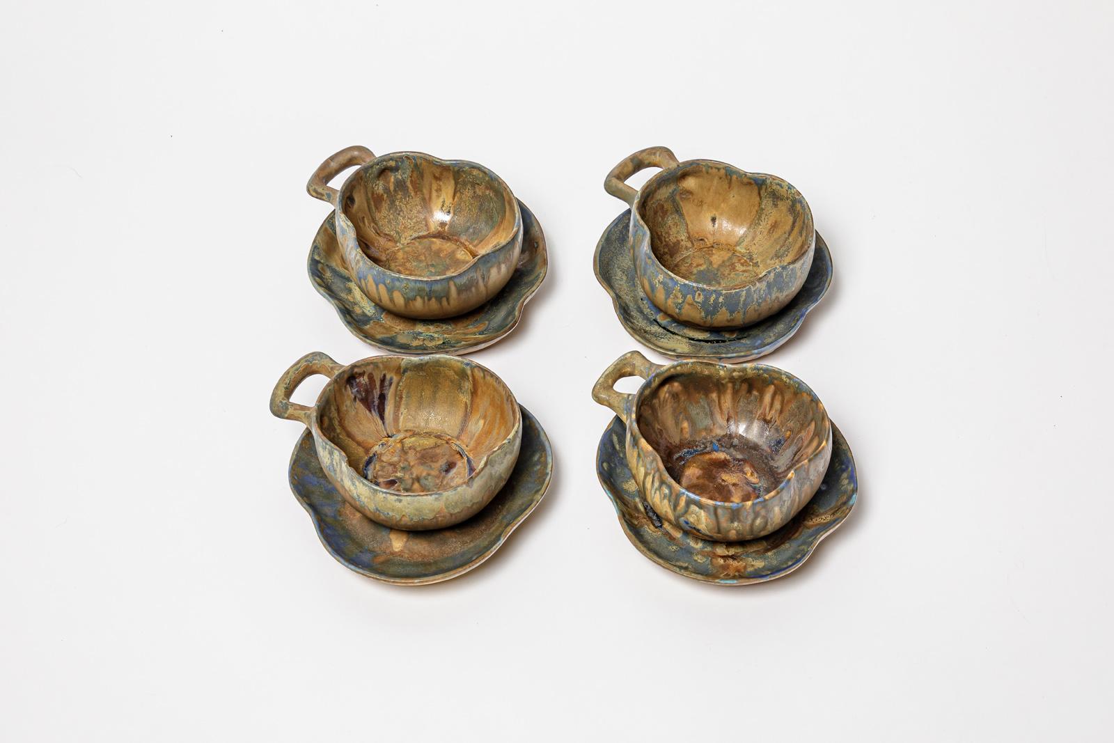 Gilbert Metenier Jugendstil 1900 Tee oder Kaffee-Set 4 Tasse oder Schale dekorative Kunst (Moderne der Mitte des Jahrhunderts) im Angebot