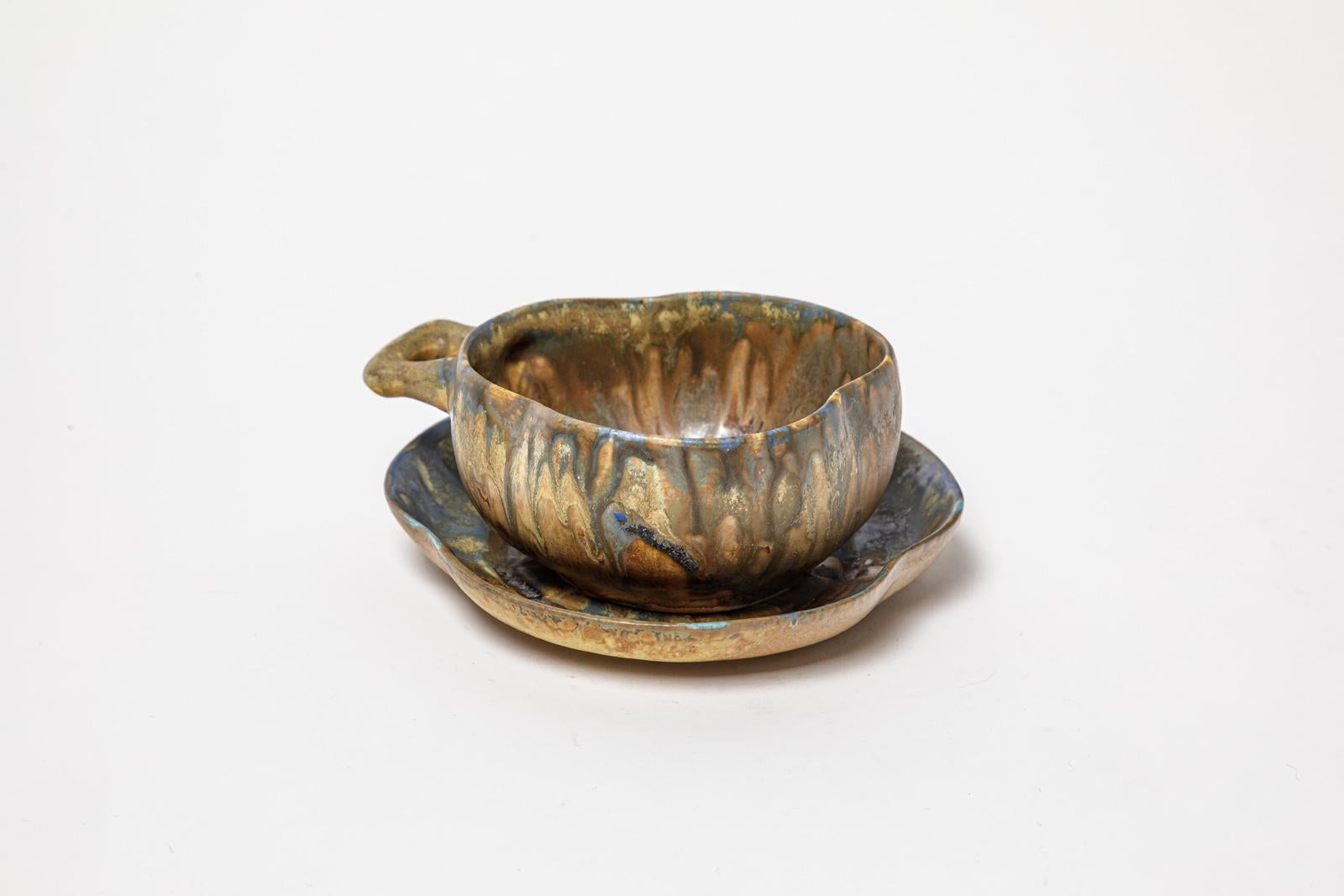 20th Century Gilbert Metenier art nouveau 1900 tea or cofee set 4 cup or bowl decorative art For Sale