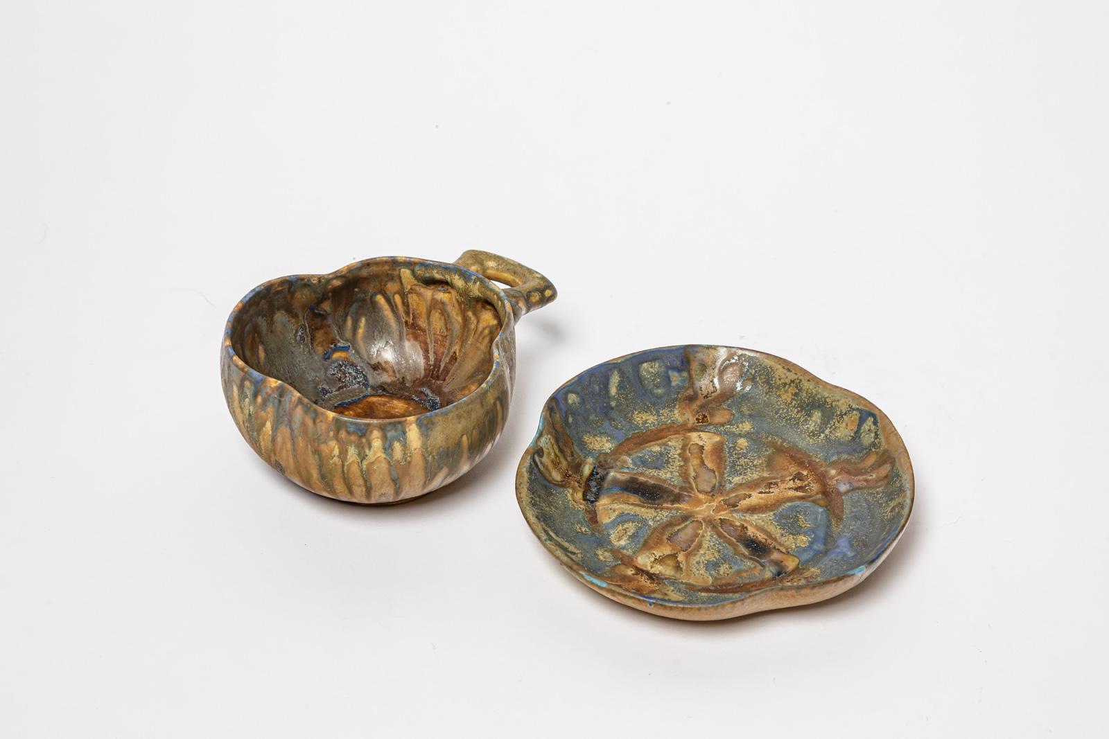 Ceramic Gilbert Metenier art nouveau 1900 tea or cofee set 4 cup or bowl decorative art For Sale