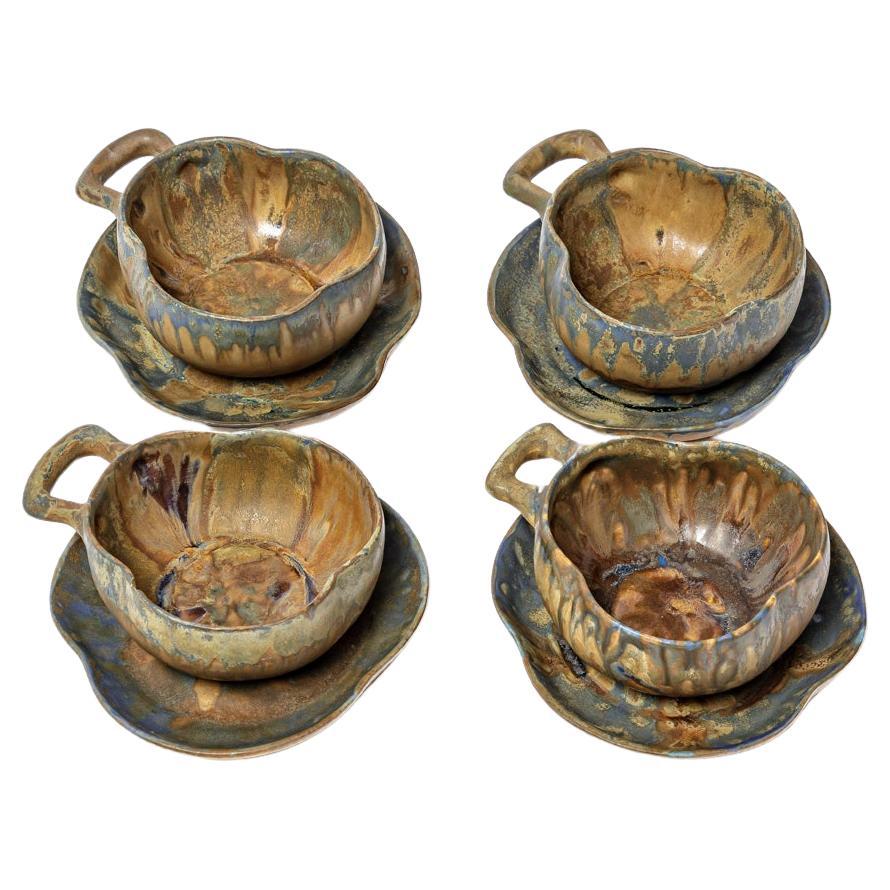 Gilbert Metenier art nouveau 1900 tea or cofee set 4 cup or bowl decorative art For Sale