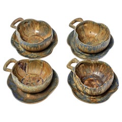 Vintage Gilbert Metenier art nouveau 1900 tea or cofee set 4 cup or bowl decorative art