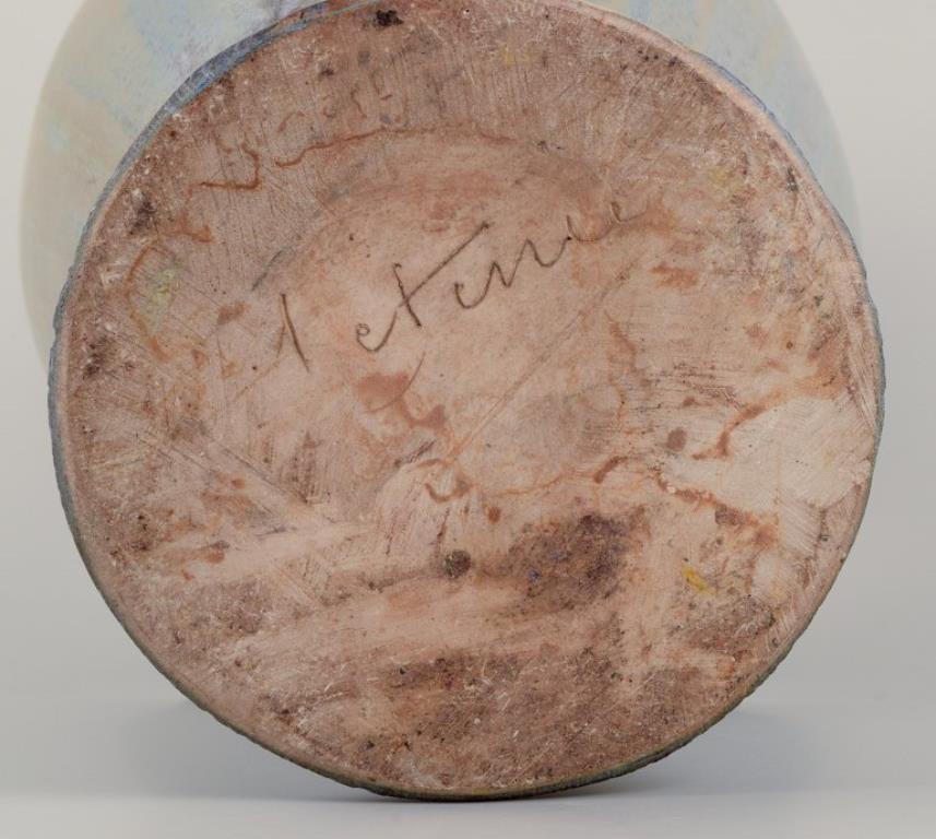 Gilbert Méténier, céramiste français. Grand vase impressionnant en céramique avec poignées. en vente 2