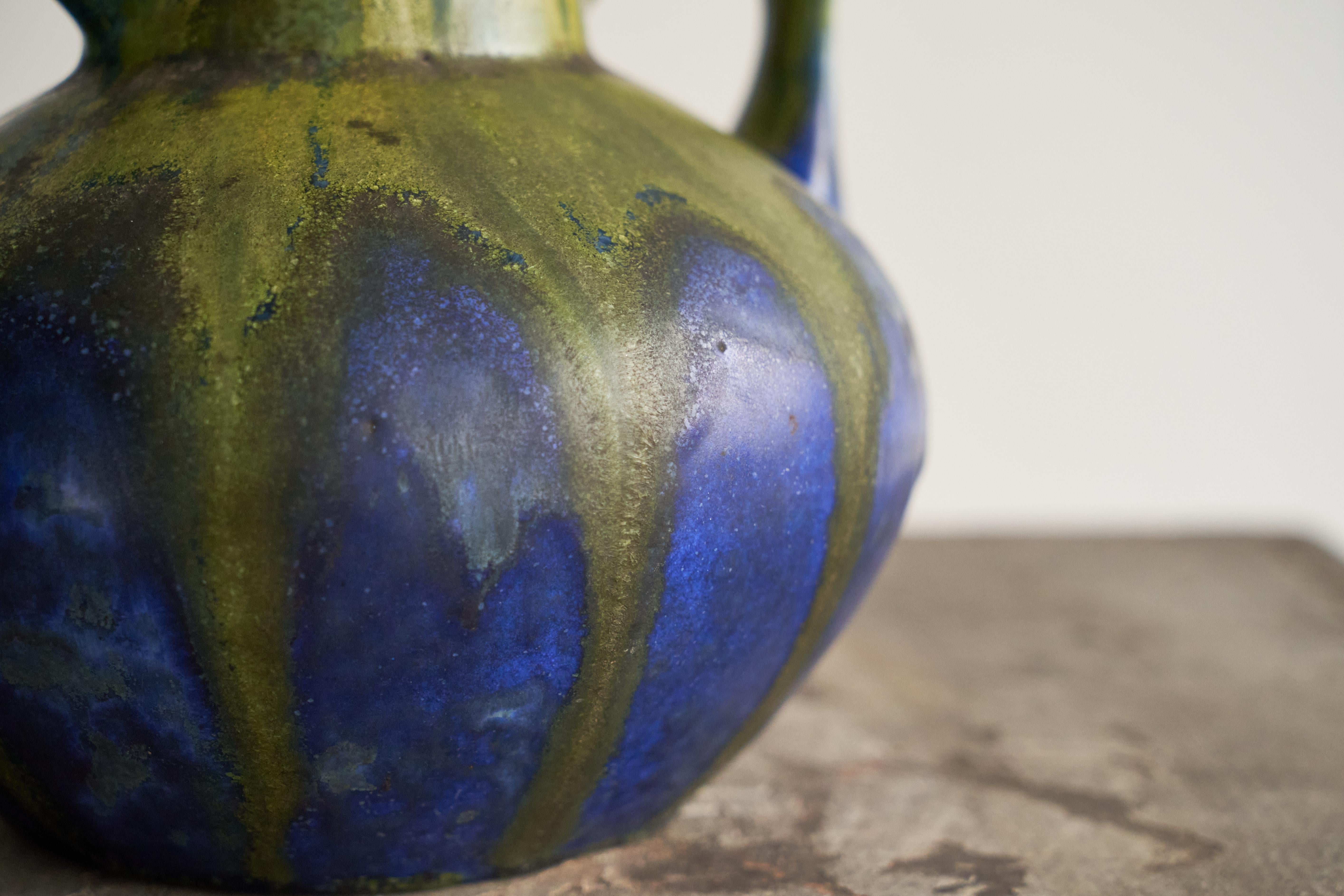 Gilbert Méténier Green and Blue Matt Glazed Studio Pottery Vase, France 1920s For Sale 2