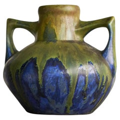 Gilbert Méténier Green and Blue Matt Glazed Studio Pottery Vase, France 1920s