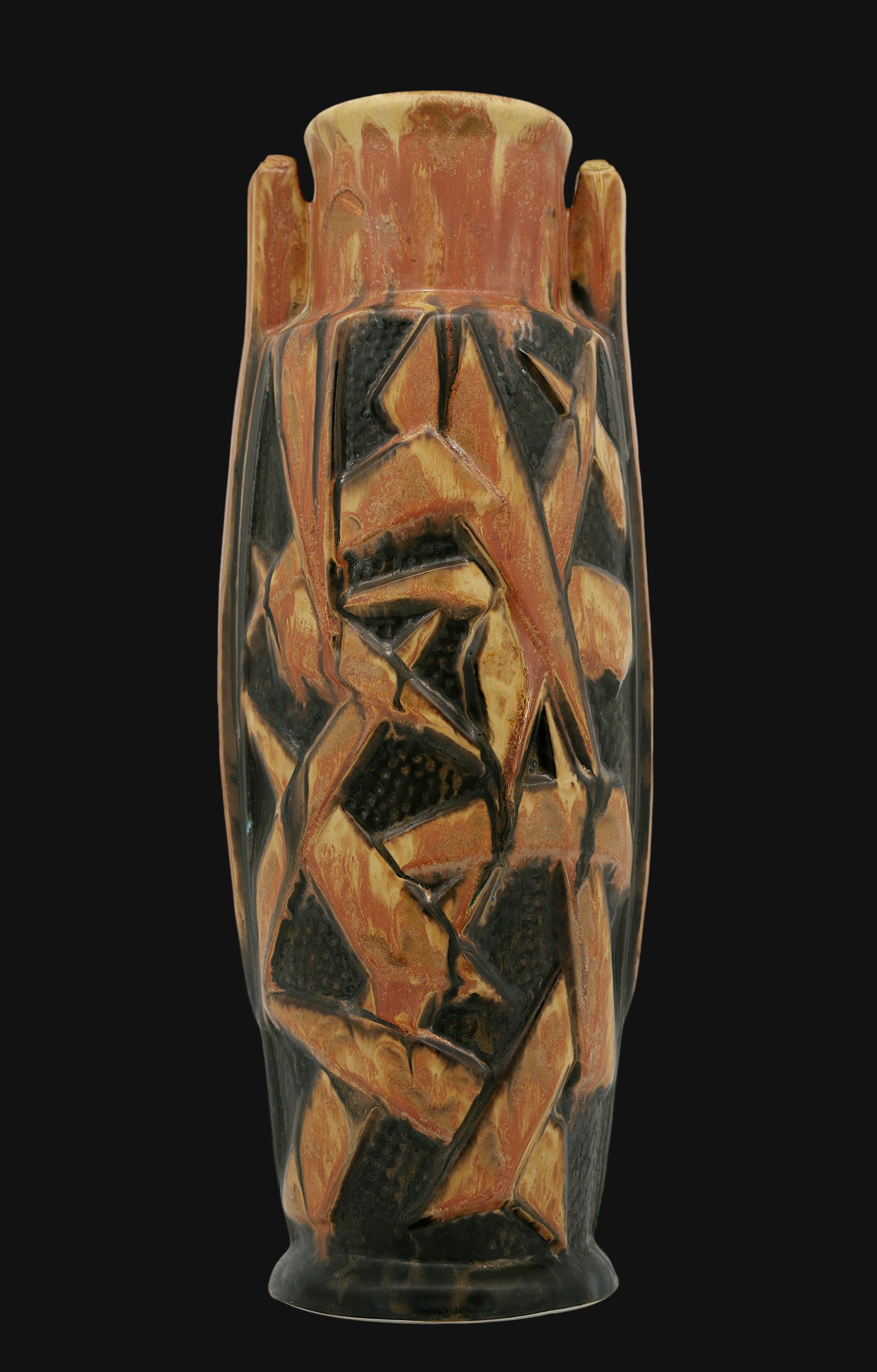 Französische Vase aus Steingut im Art déco-Stil von Gilbert METENIER (Gannat), Frankreich, um 1920. 