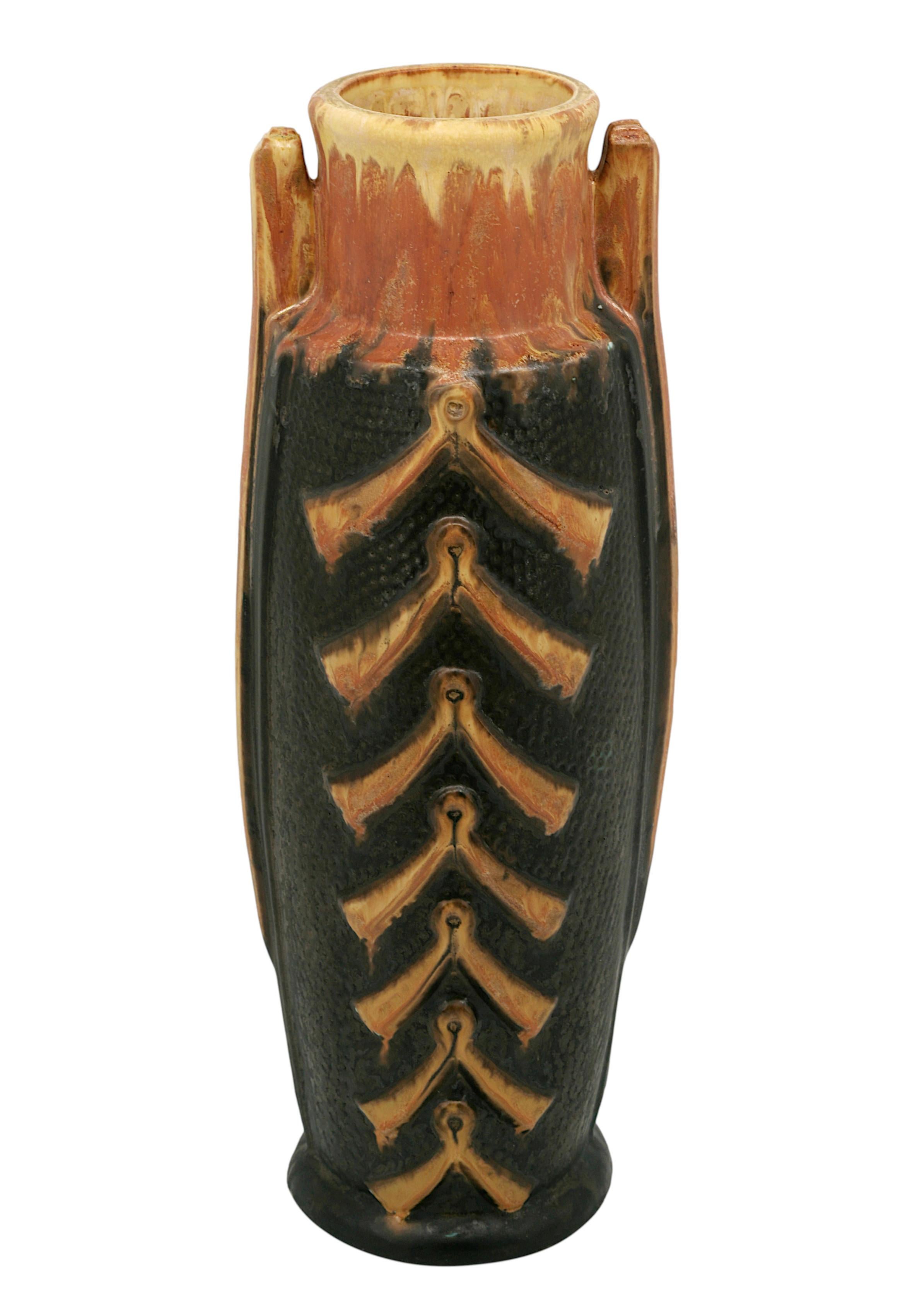 Gilbert METENIER Tall French Art Deco Stoneware Vase 1920s In Excellent Condition For Sale In Saint-Amans-des-Cots, FR