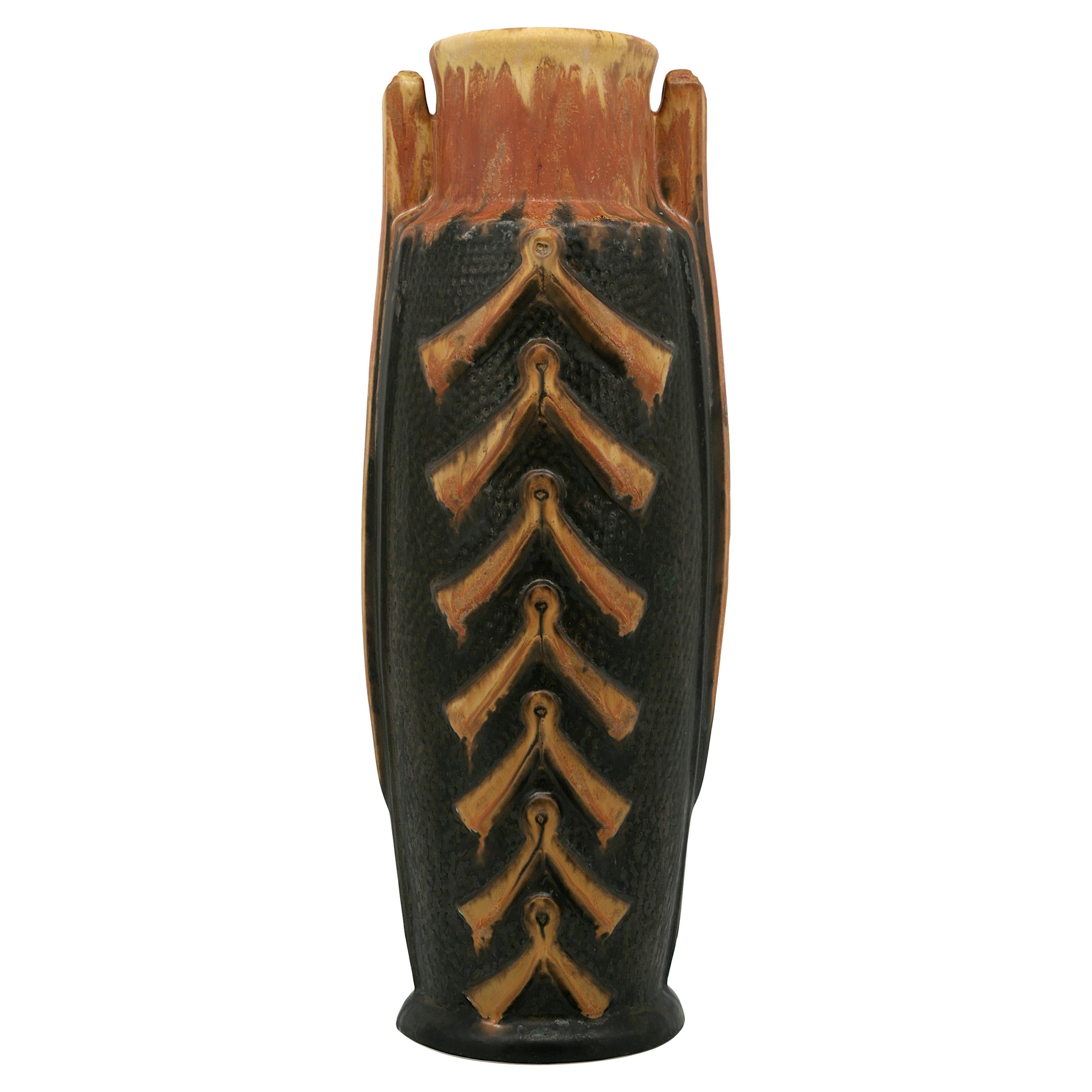 Große französische Art-Déco-Steinzeugvase von Gilbert METENIER im Art déco-Stil, 1920 (Französisch) im Angebot