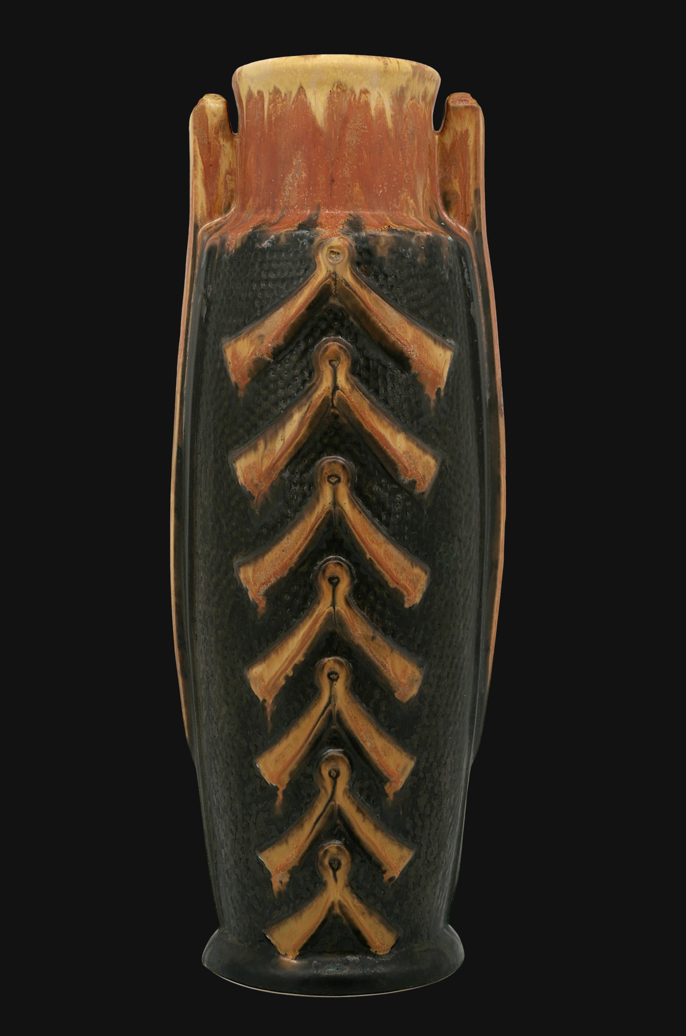 Große französische Art-Déco-Steinzeugvase von Gilbert METENIER im Art déco-Stil, 1920 im Zustand „Hervorragend“ im Angebot in Saint-Amans-des-Cots, FR