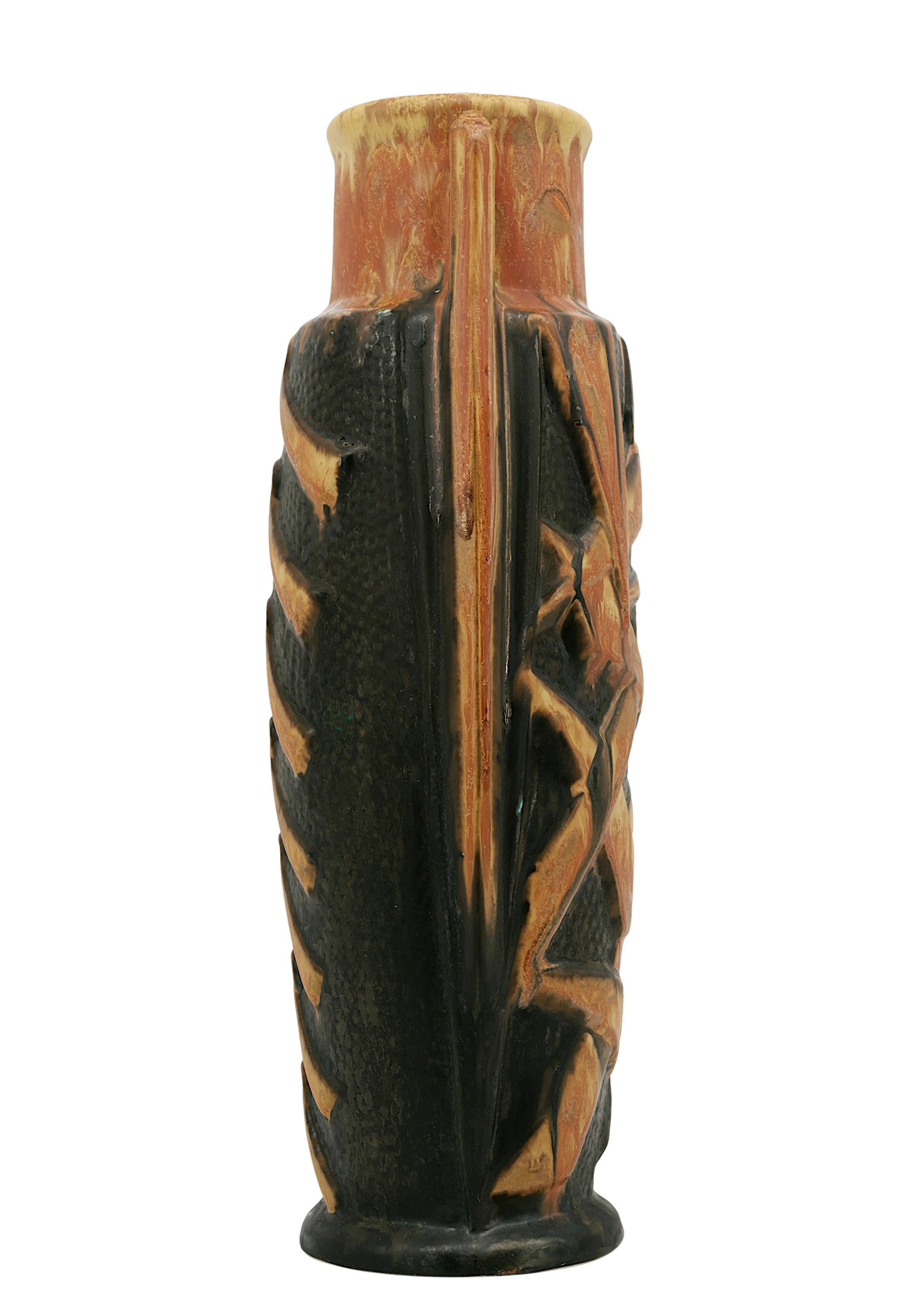 Ceramic Gilbert METENIER Tall French Art Deco Stoneware Vase 1920s For Sale