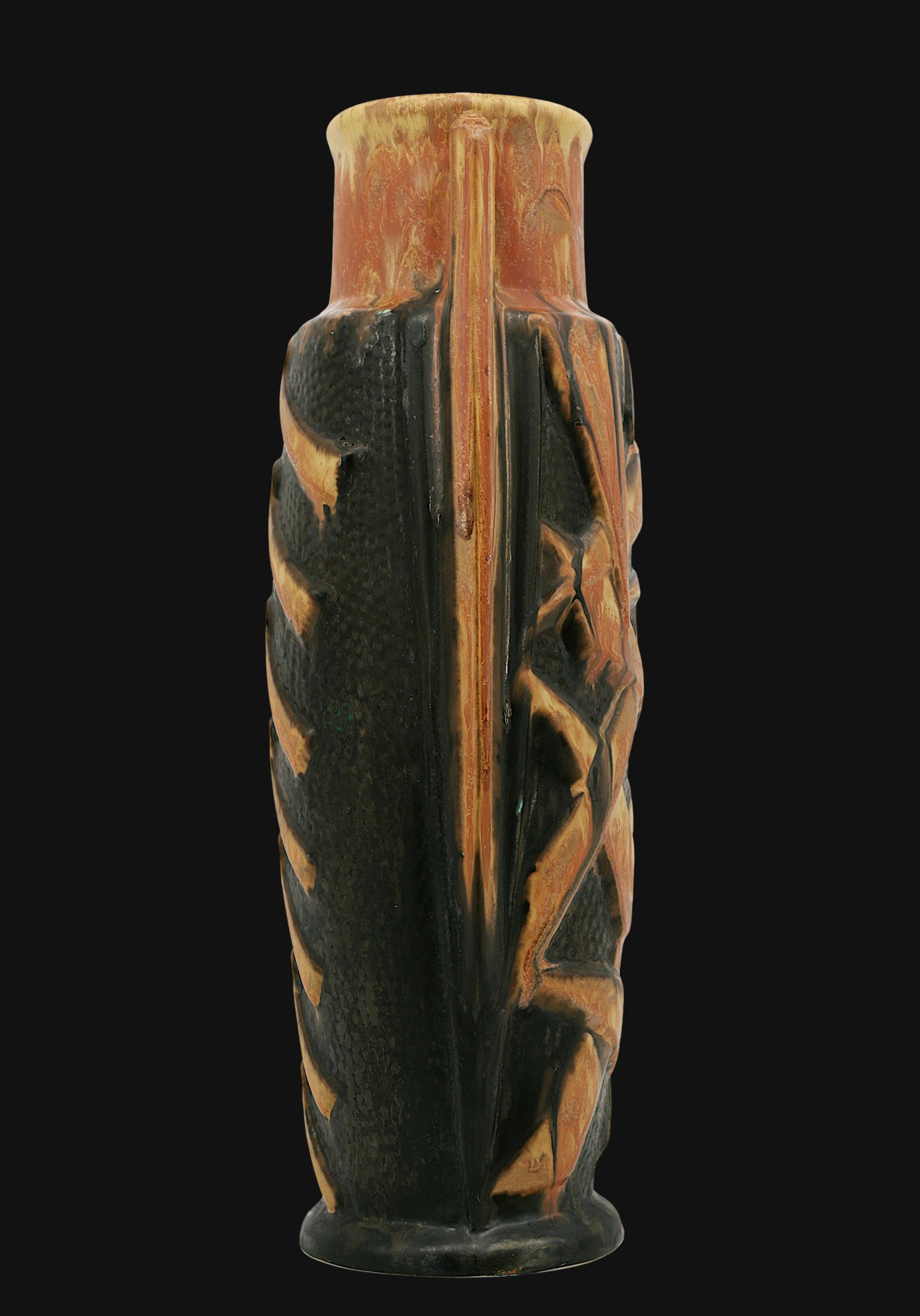 Große französische Art-Déco-Steinzeugvase von Gilbert METENIER im Art déco-Stil, 1920 im Angebot 1