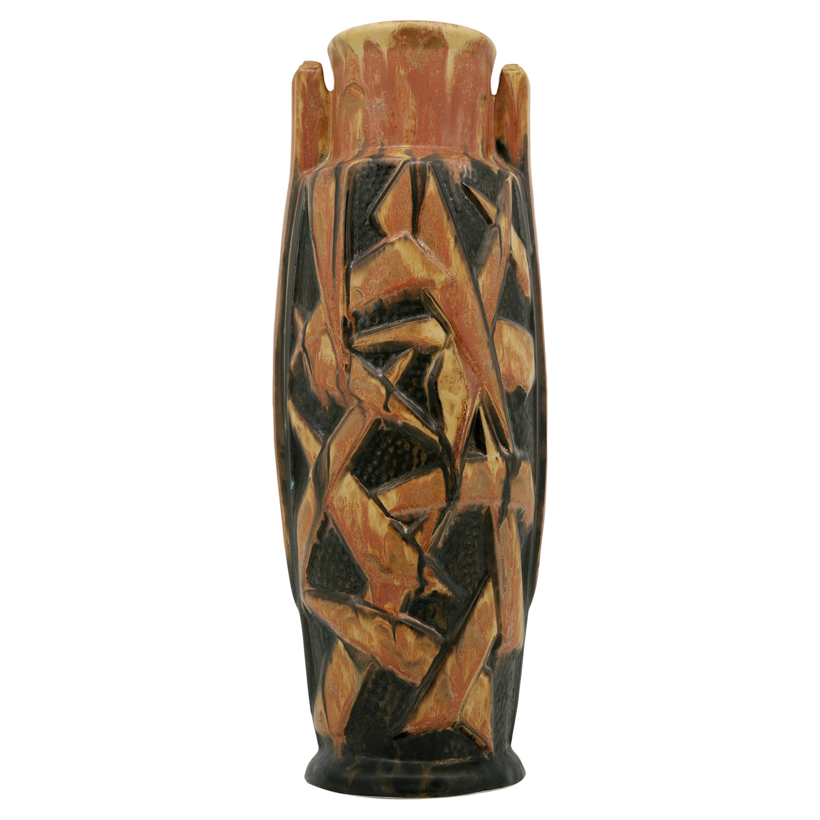 Gilbert METENIER Tall French Art Deco Stoneware Vase 1920s For Sale