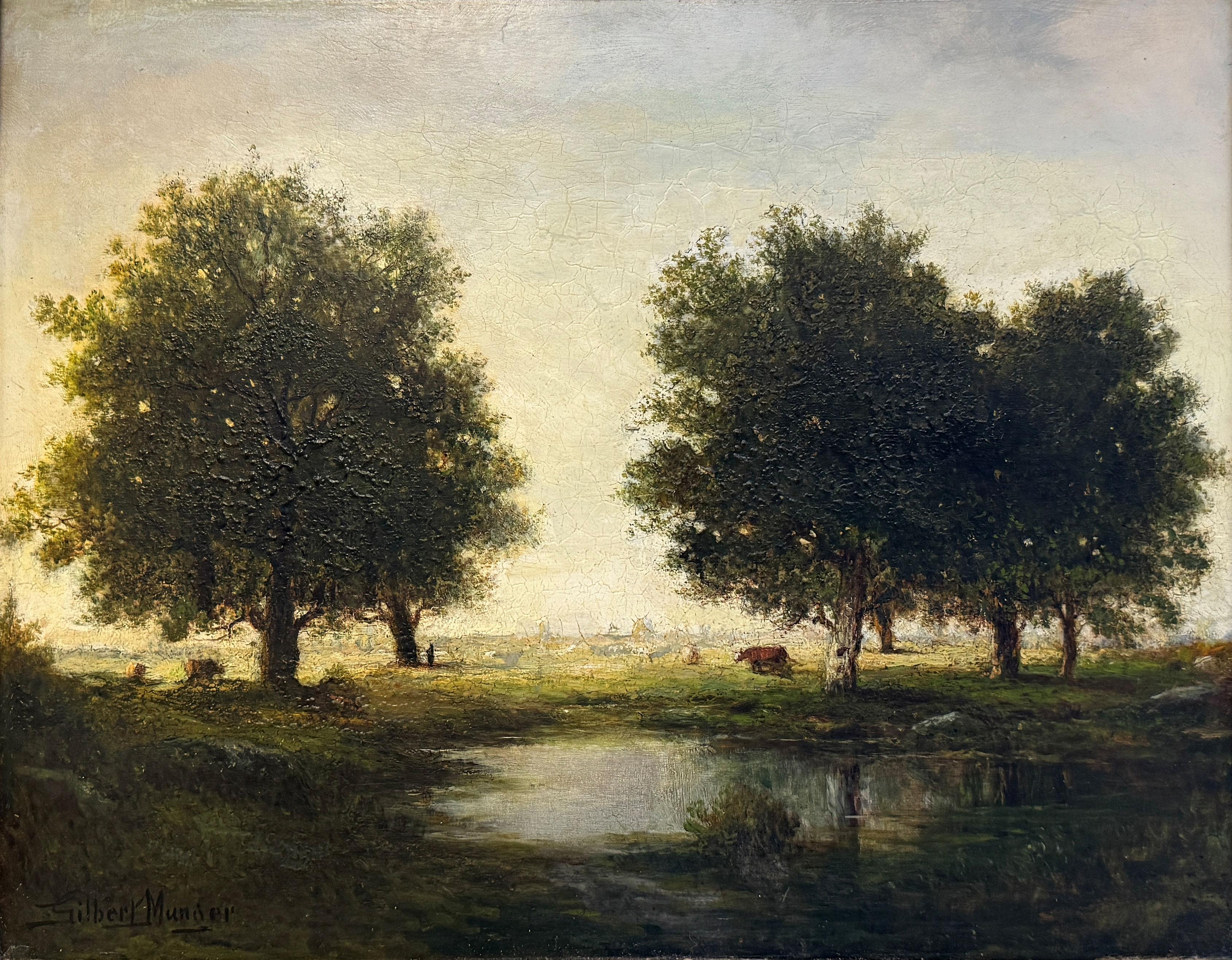 "Vicino a Bourron, Francia" Gilbert Munger, Scuola di Barbizon, Paesaggio di campagna