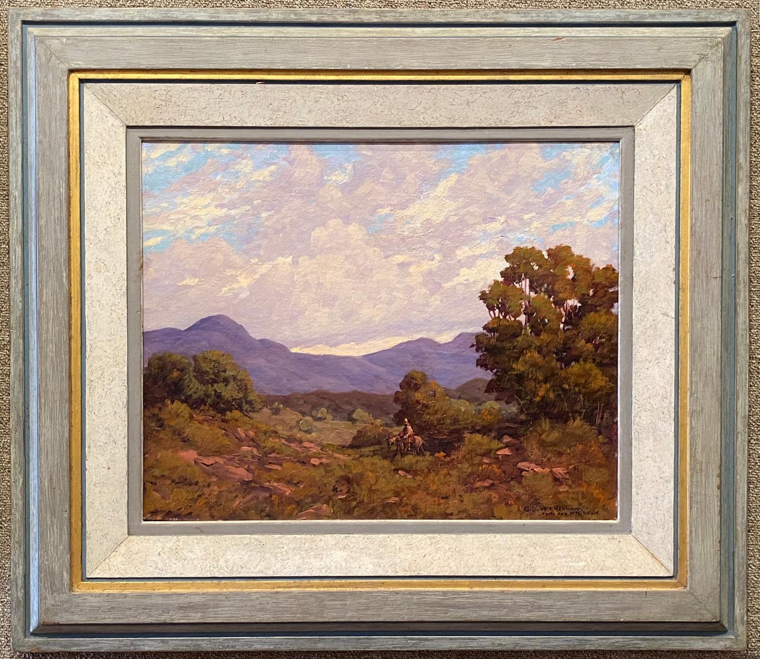 Gilbert Neumann Landscape Painting - "Santa Ana Mountains  Southern California"  LANDSCAPE WITH SMALL HORSE AND RIDER