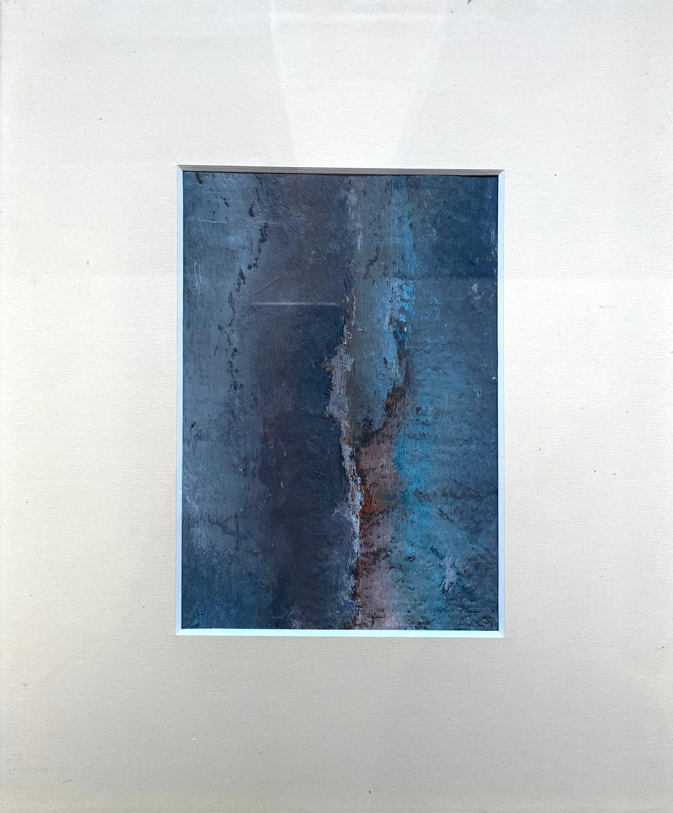 Blue and grey abstract composition n2 by Gilbert Pauli - Oil on canvas 19x24 cm For Sale 2
