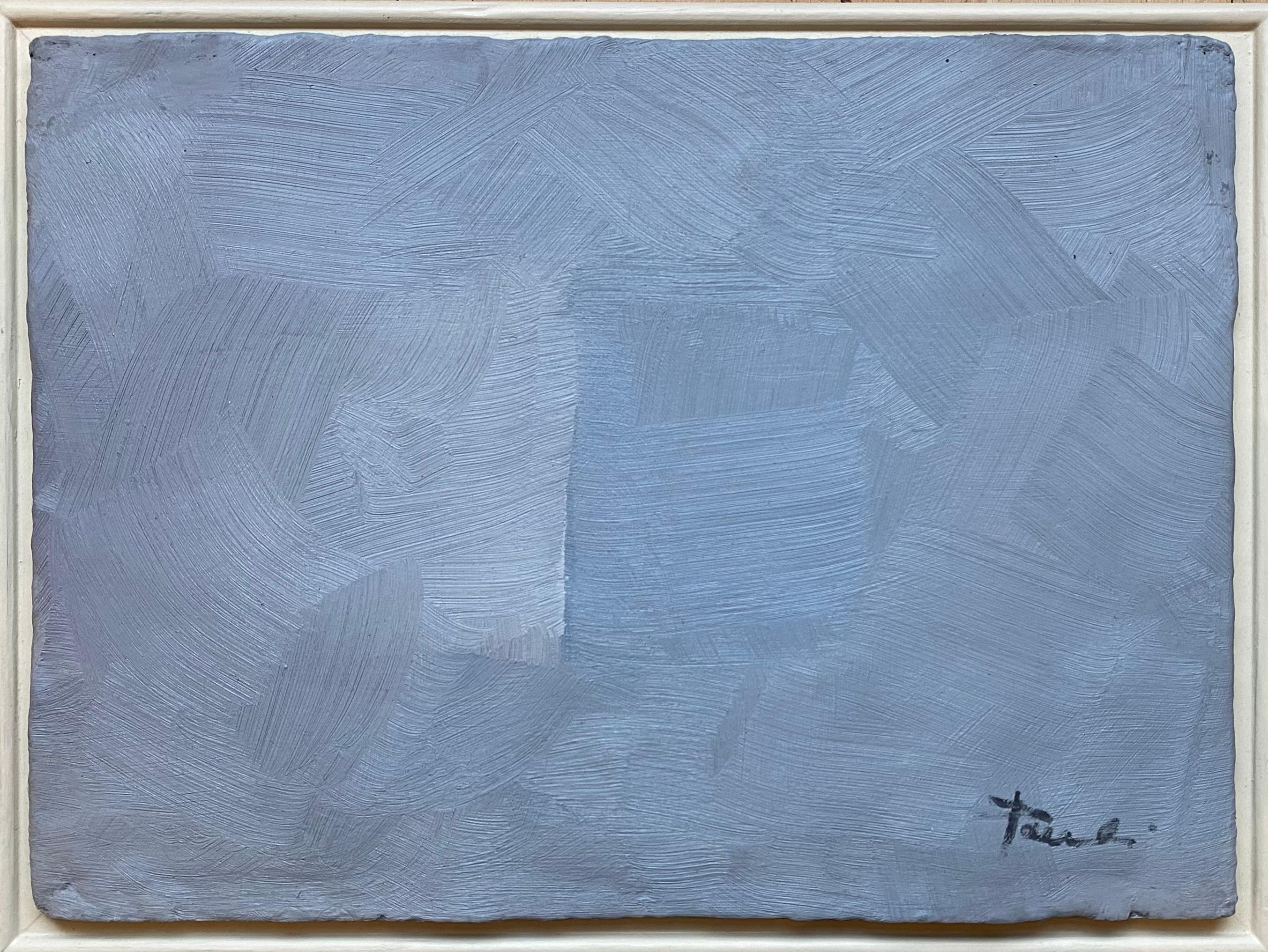 Abat-jour gris/bleu par Gilbert Pauli - Huile sur toile 21x29 cm en vente 2
