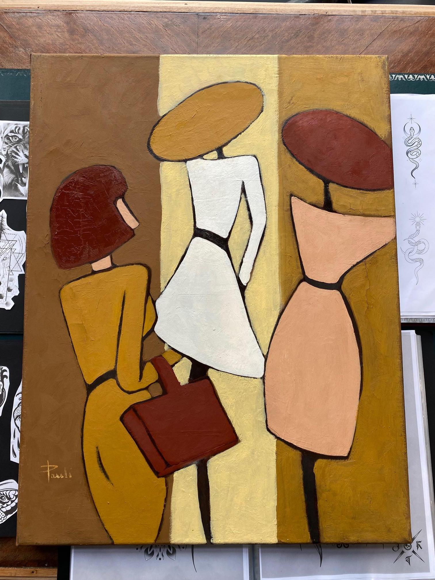 „Hats“ von Gilbert Pauli – Öl auf Leinwand 46x61 cm im Angebot 3