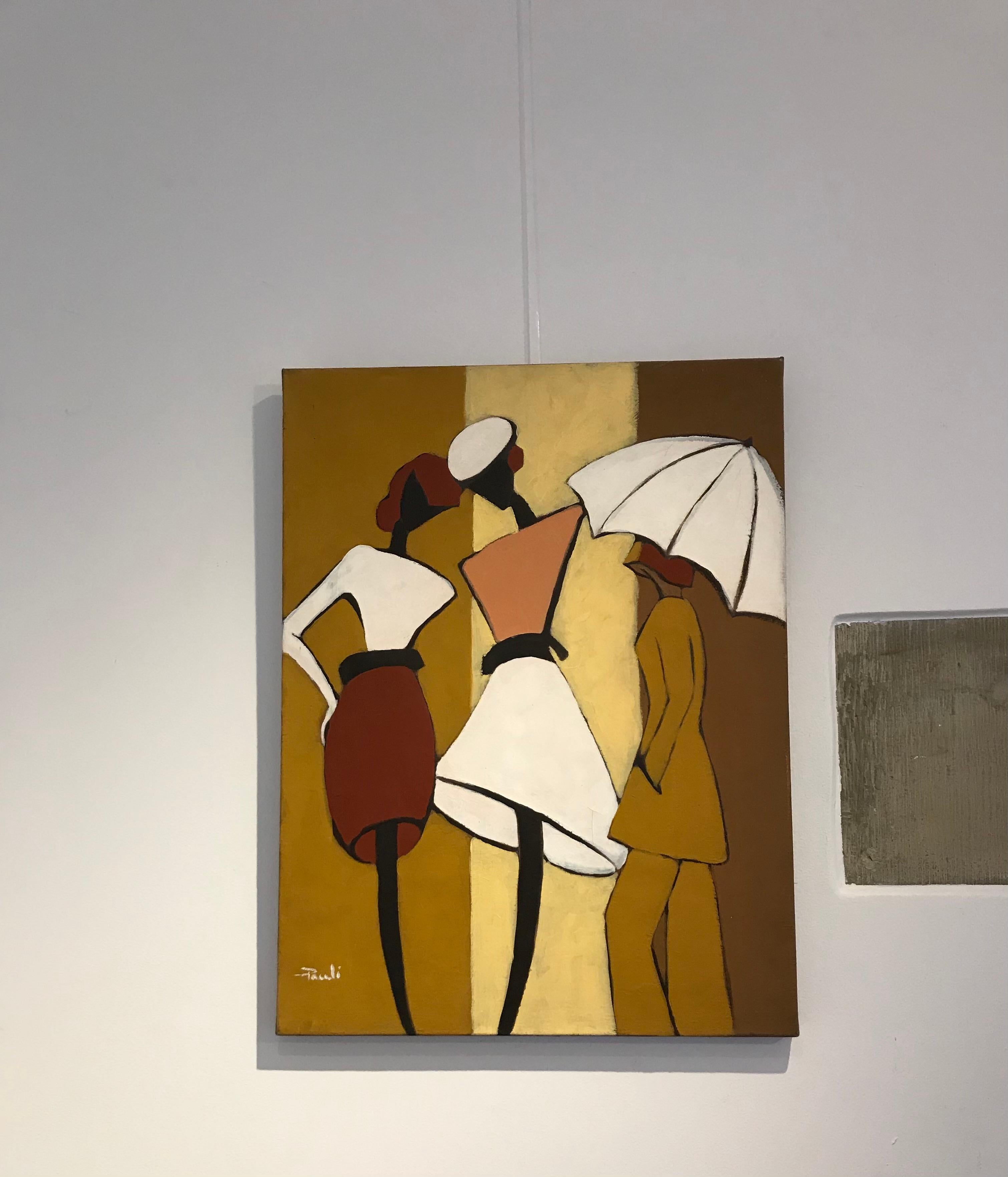L'ombrello di Gilbert Pauli - Olio su tela 61x46 cm in vendita 1