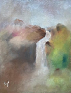 Pastel waterfall by Gilbert Pauli - Oil on canvas 27x35 cm
