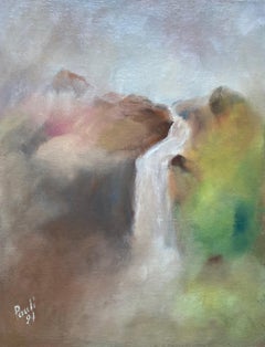 Pastellfarbener Wasserfall von Gilbert Pauli - Öl auf Leinwand 27x35 cm
