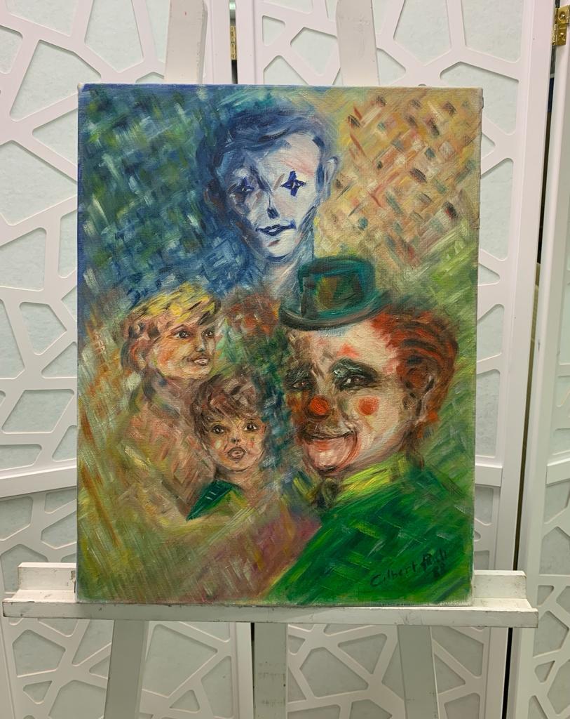 Personaggi del circo di Gilbert Pauli - Olio su tela 55x42 cm in vendita 1