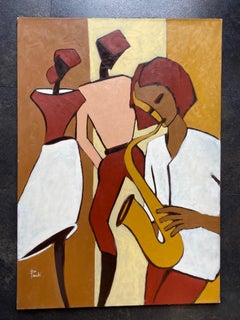 The Saxophonist by Gilbert Pauli - Oil paint on canvas 98x65 cm