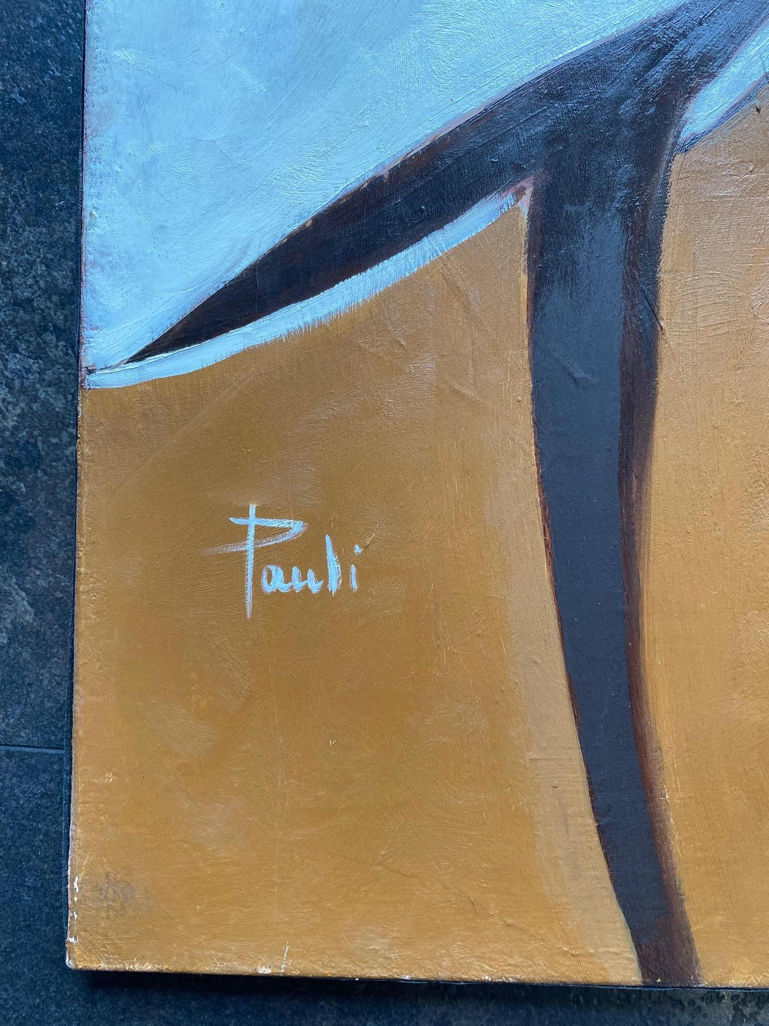 Il sassofonista di Gilbert Pauli - Pittura a olio su tela 98x65 cm in vendita 2