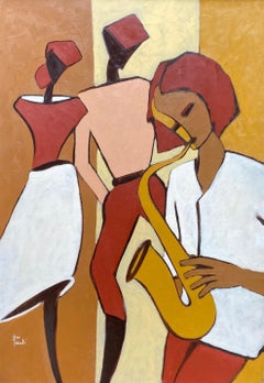 Der Saxophonist von Gilbert Pauli – Ölfarbe auf Leinwand 98x65 cm