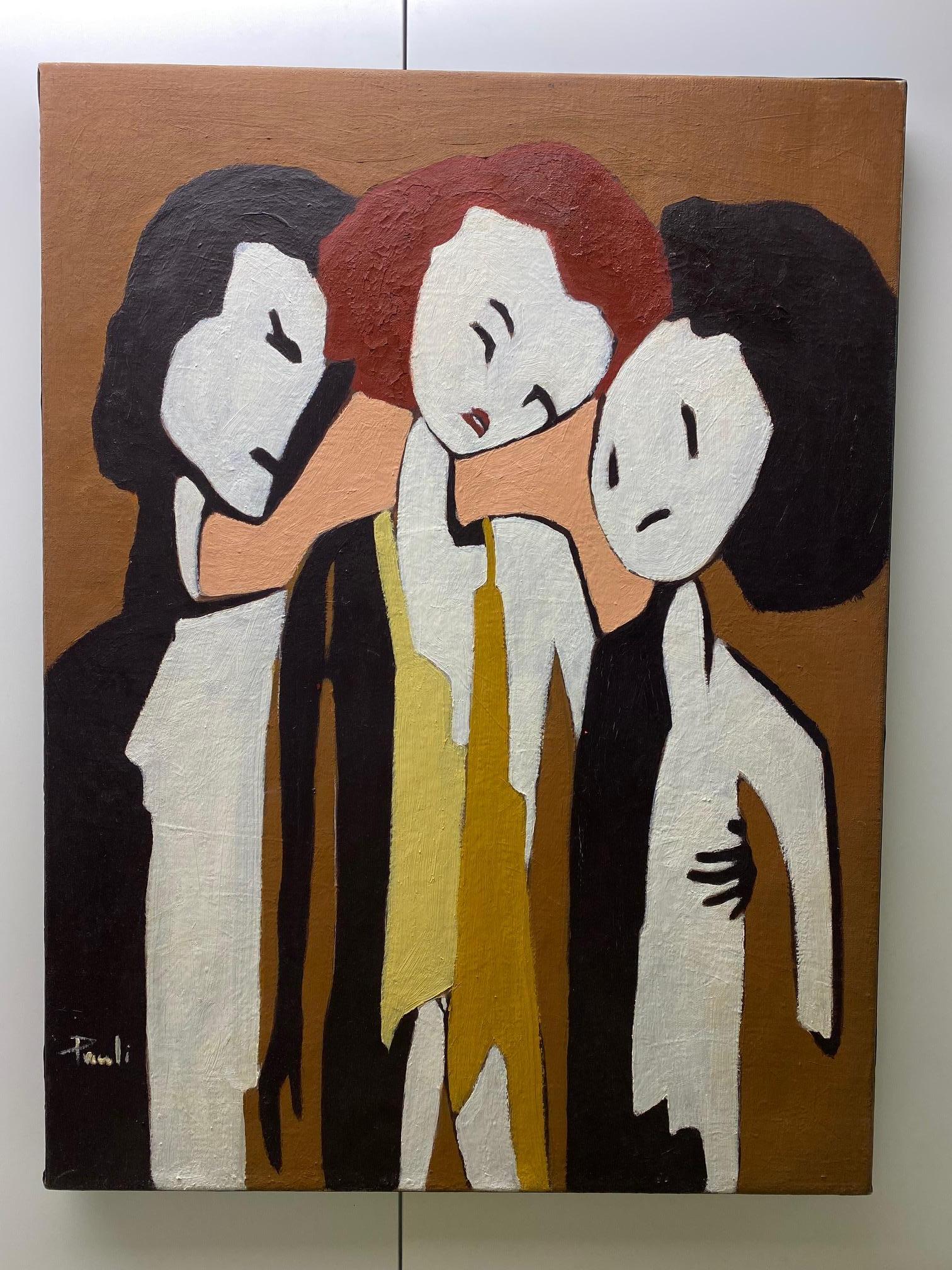 L'enfance déchirée par Gilbert Pauli - Huile sur toile 61x46 cm en vente 1