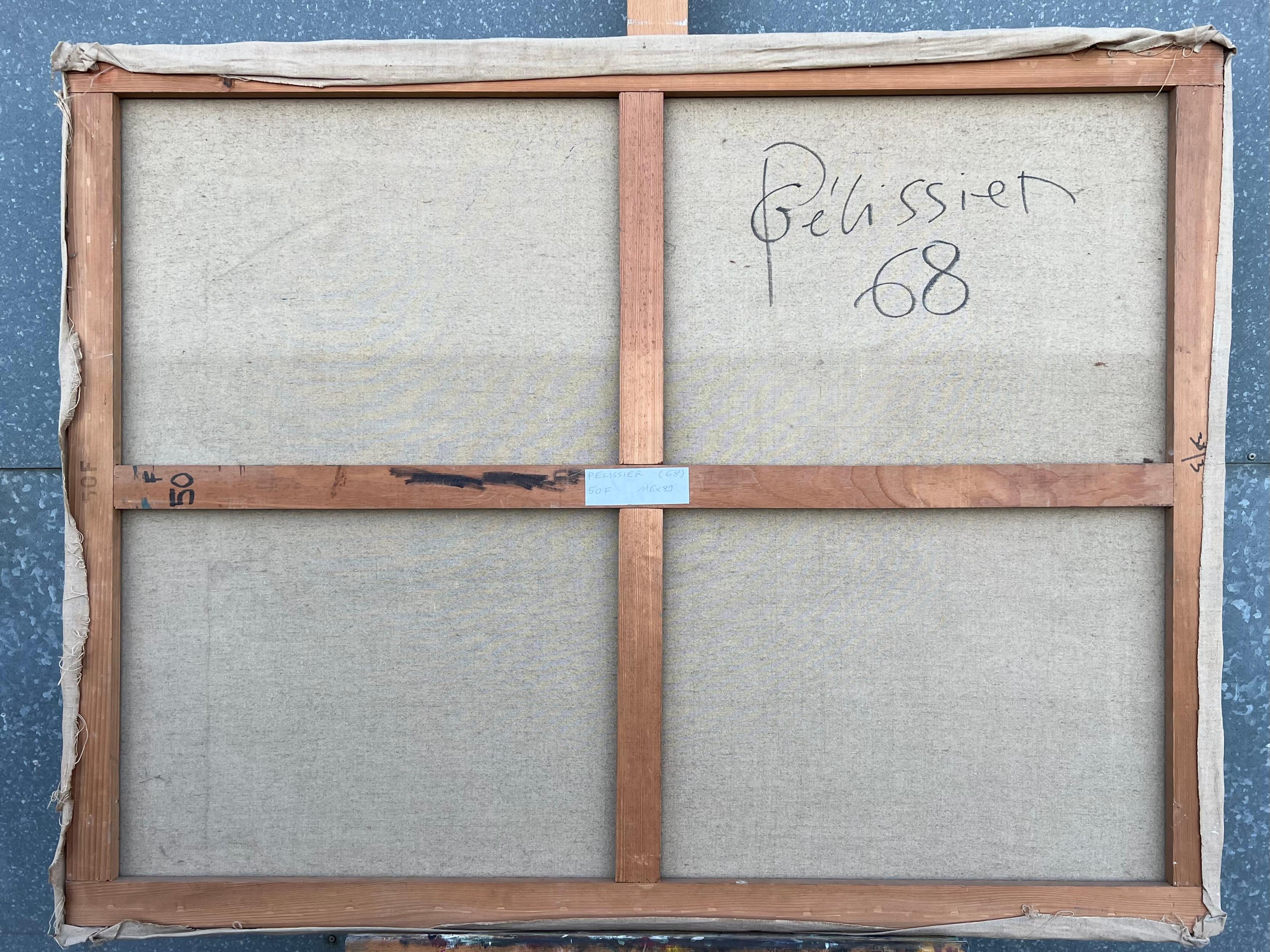 Pittura astratta francese degli anni '60 Strati blu Composizione astratta testuale in vendita 5