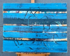 1960's Pintura Abstracta Francesa Enorme Capas Azul Composición Abstracta Textural