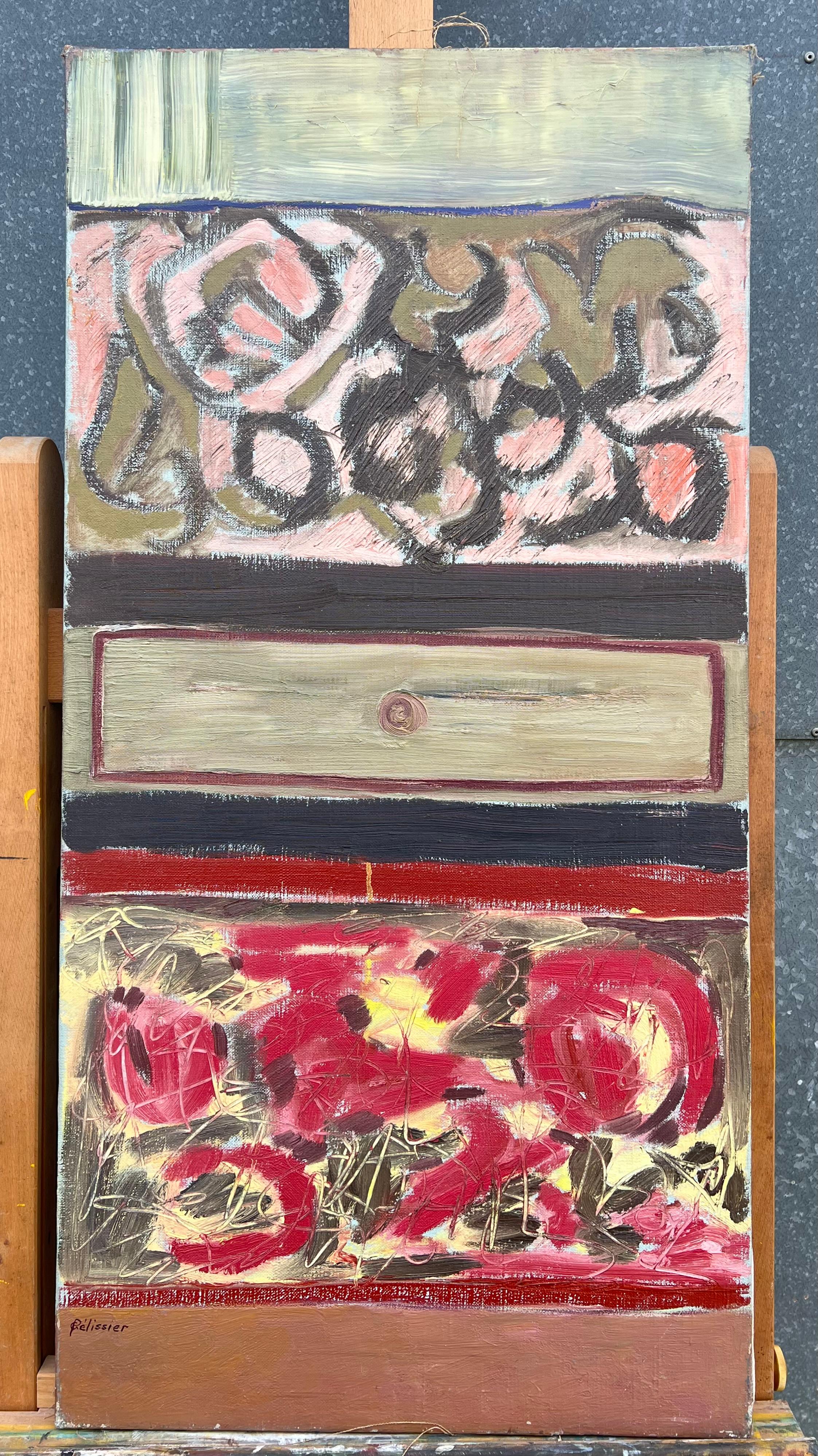 1960's French Large Oil Layers of Expression Textured Abstract Red & Yellows - Painting by Gilbert Pelissier