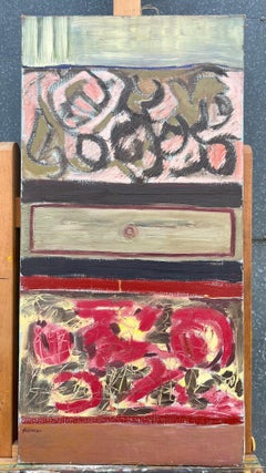 1960's French Large Oil Layers of Expression Textured Abstract Red & Yellows