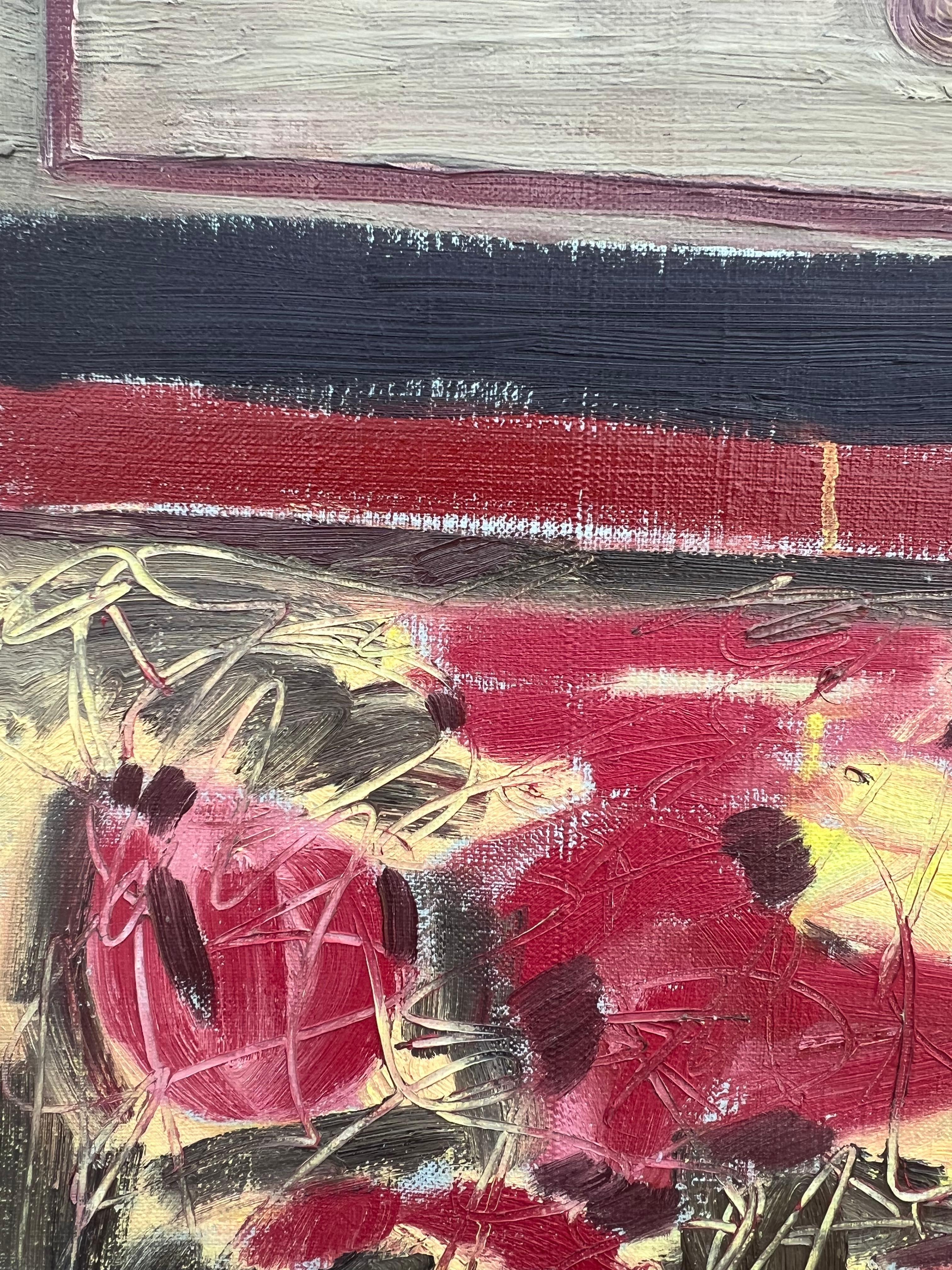 Abstract Expressionist Composition
by Gilbert Pelissier (French born 1924)
signed, inscribed verso
dated 1963-1965
oil painting on canvas, unframed
canvas size: 39 x 20 inches
condition: overall very good, a few minor surface scuffs from being