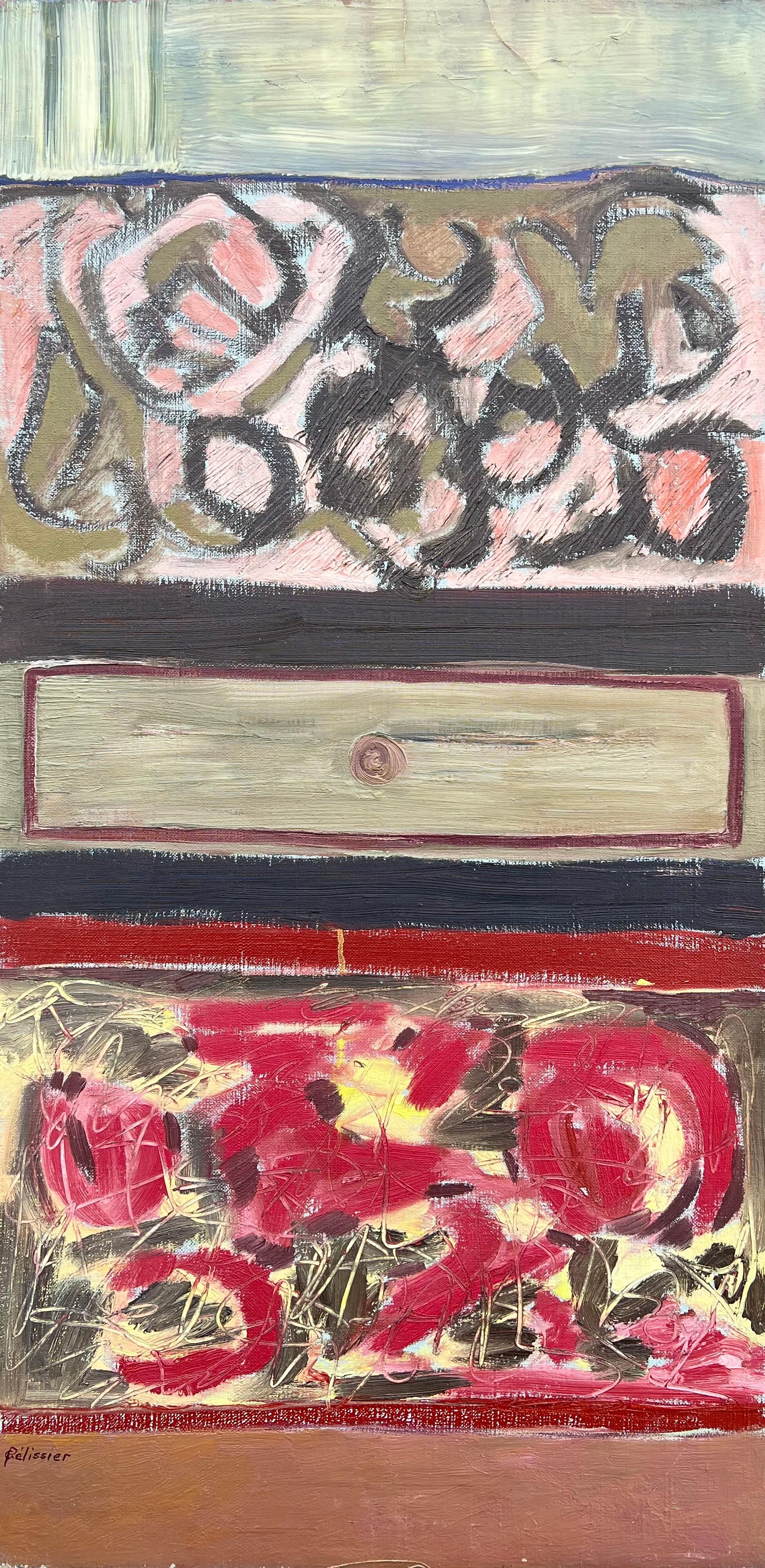Gilbert Pelissier Landscape Painting - 1960's French Large Oil Layers of Expression Textured Abstract Red & Yellows