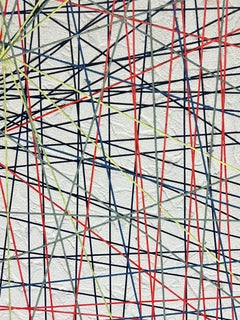 1970's French Geometric Abstract Large Oil Painting on Canvas, signed