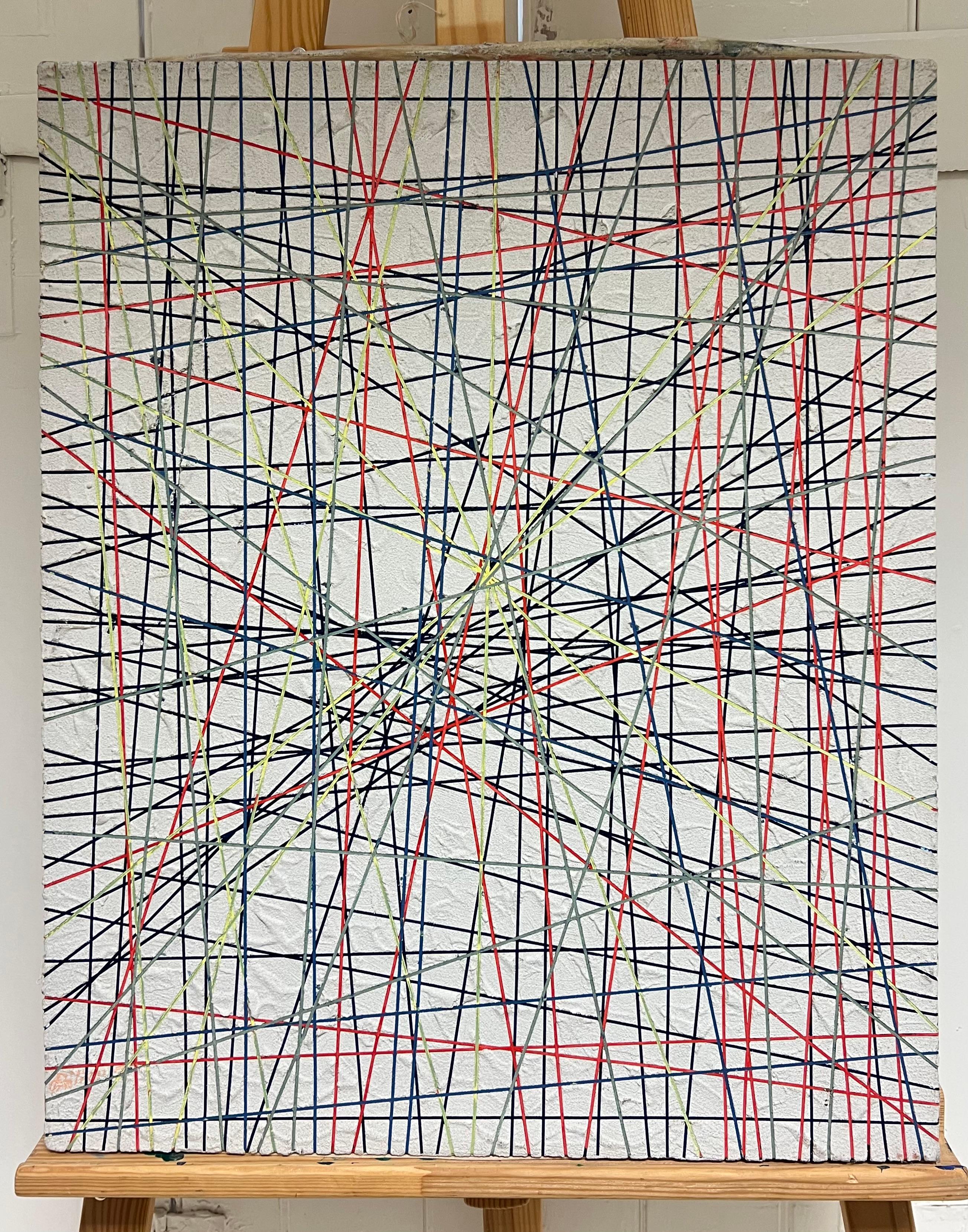 Pittura astratta geometrica francese del 1970 su tela, firmata - Landscape Painting Grigio di Gilbert Pelissier