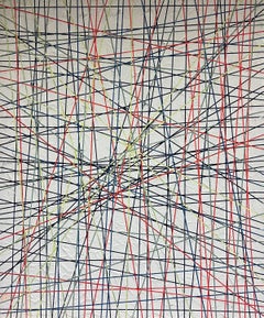 Pintura al óleo grande abstracta geométrica francesa de los años 70 sobre lienzo, firmada