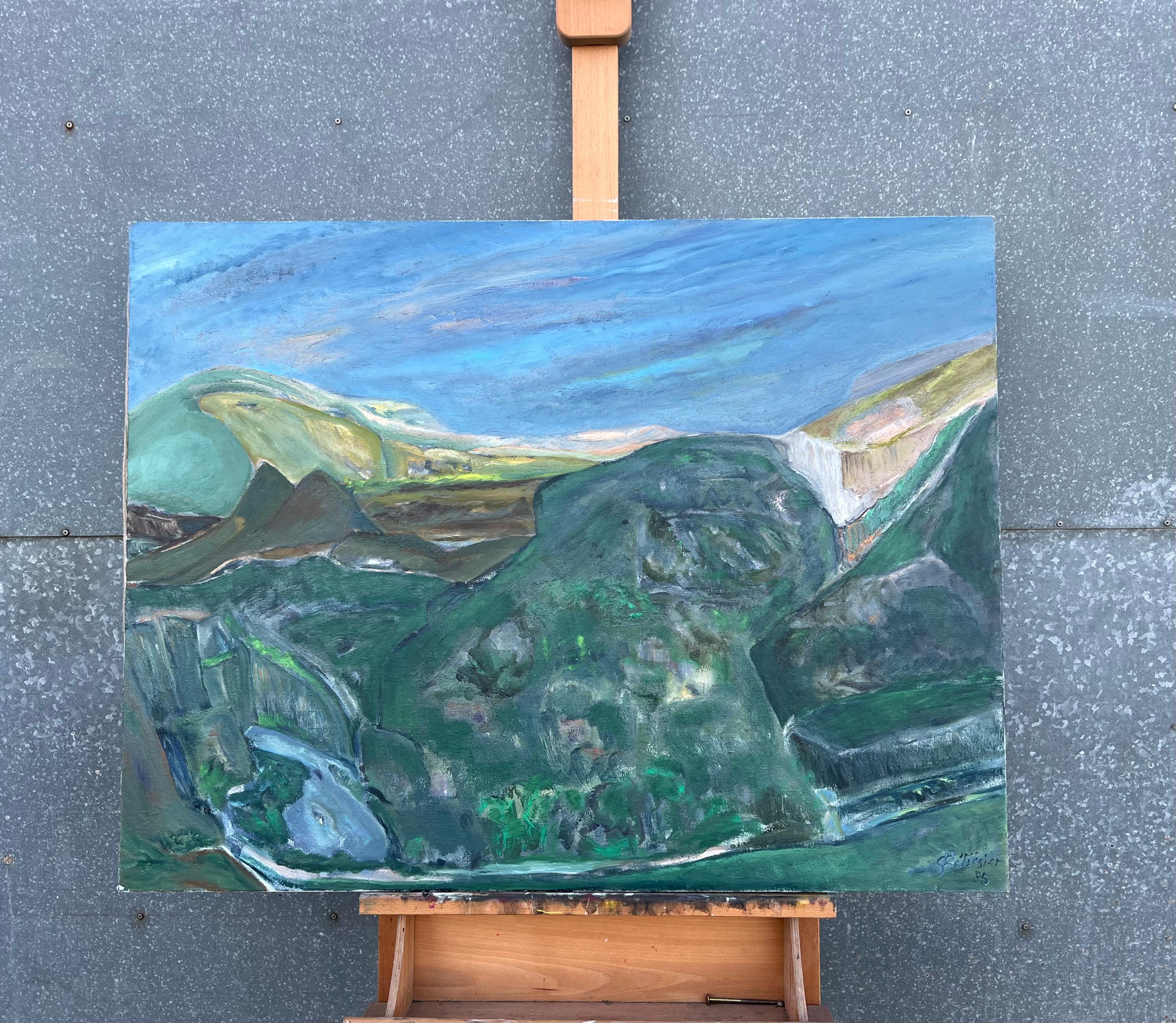 Pintura expresionista francesa de los años 80 Paisaje verde de colinas y valles ondulantes - Painting Expresionismo abstracto de Gilbert Pelissier